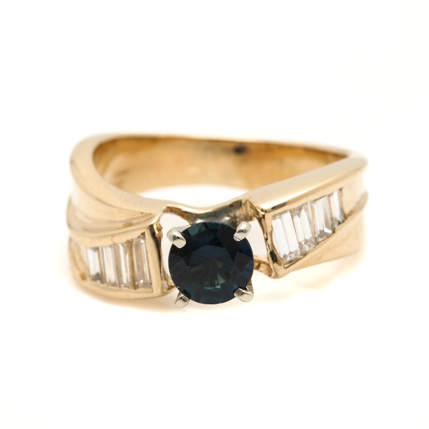 14K Yellow Gold Sapphire and Diamond Ring