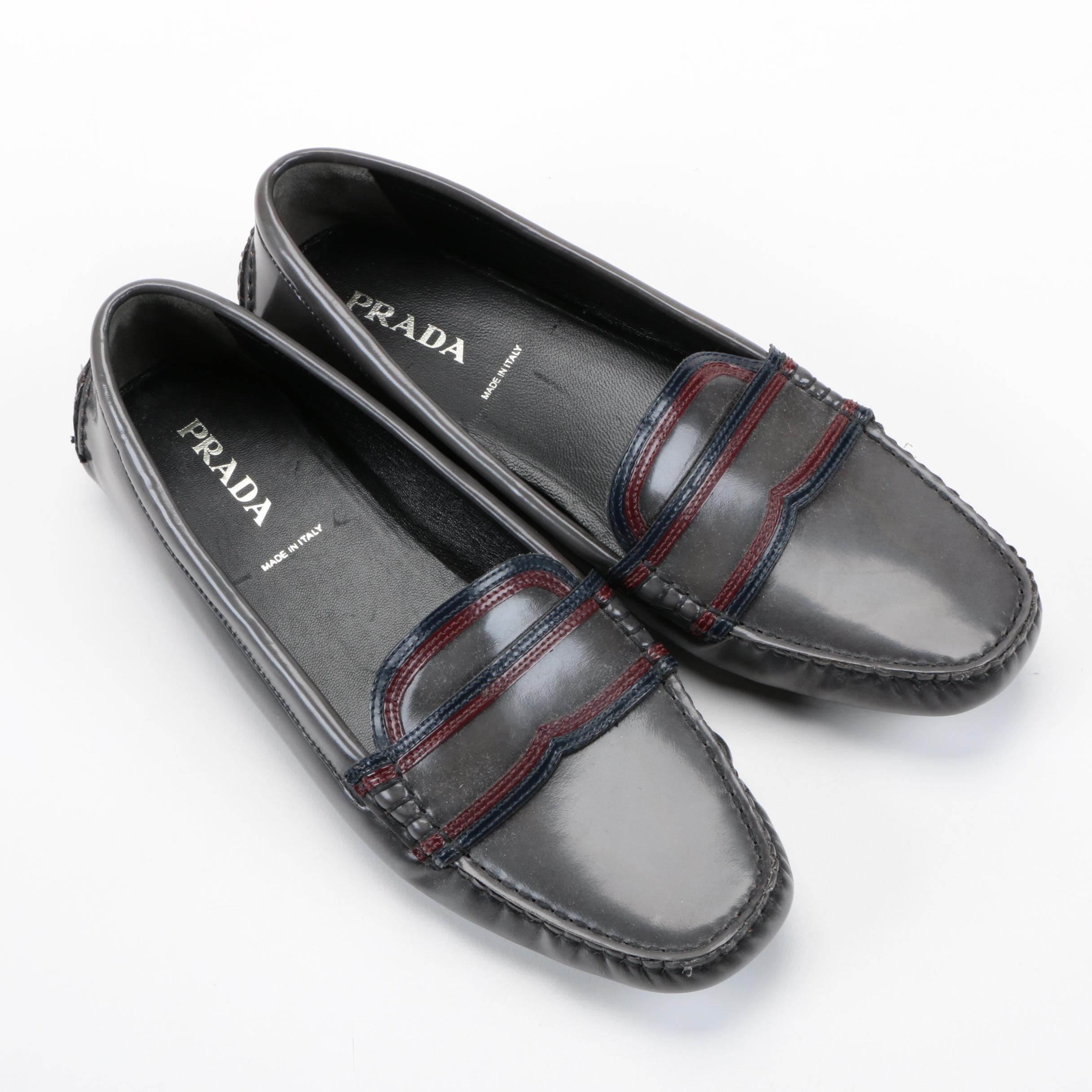 Women's Prada Grey Leather Loafers