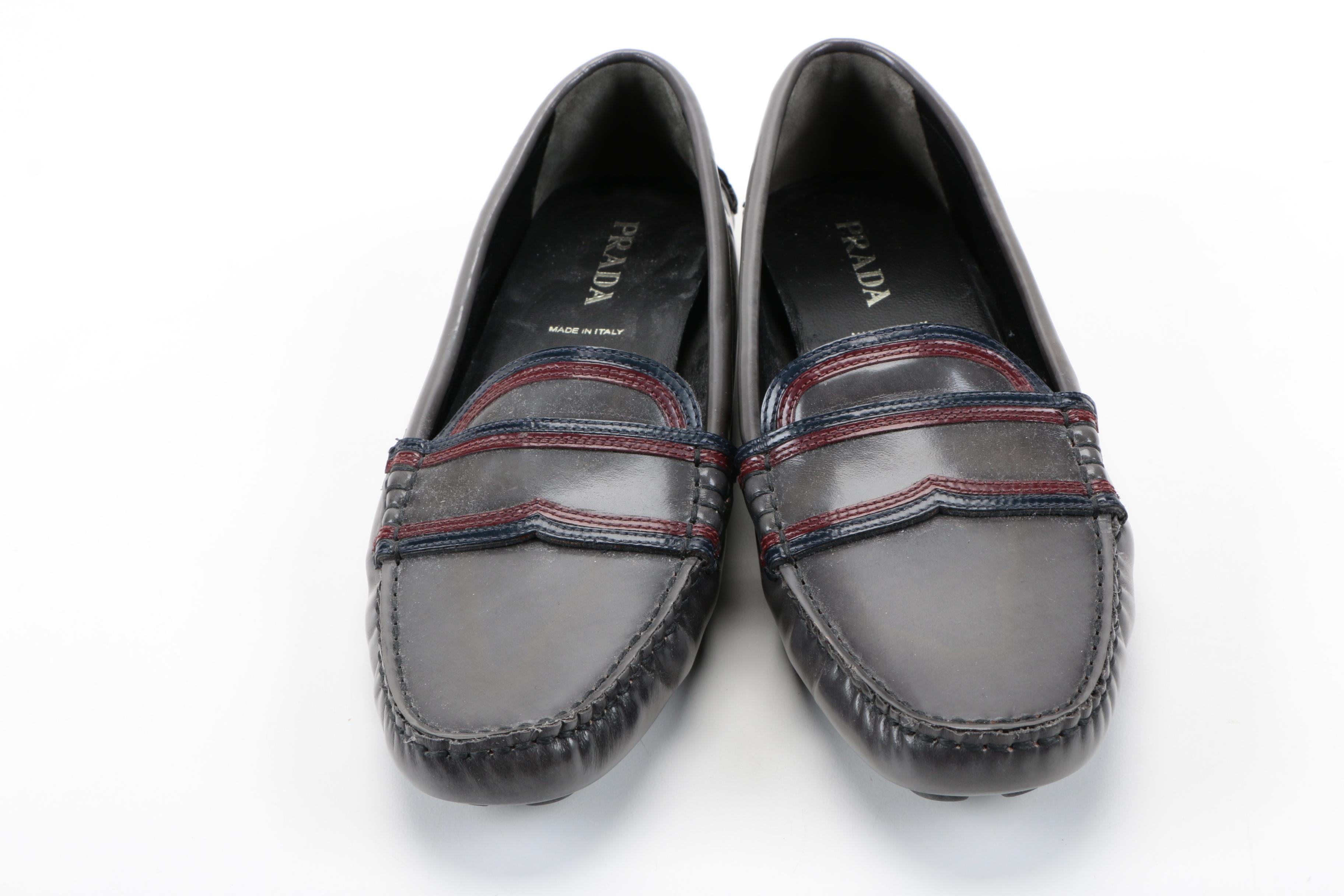 Women's Prada Grey Leather Loafers