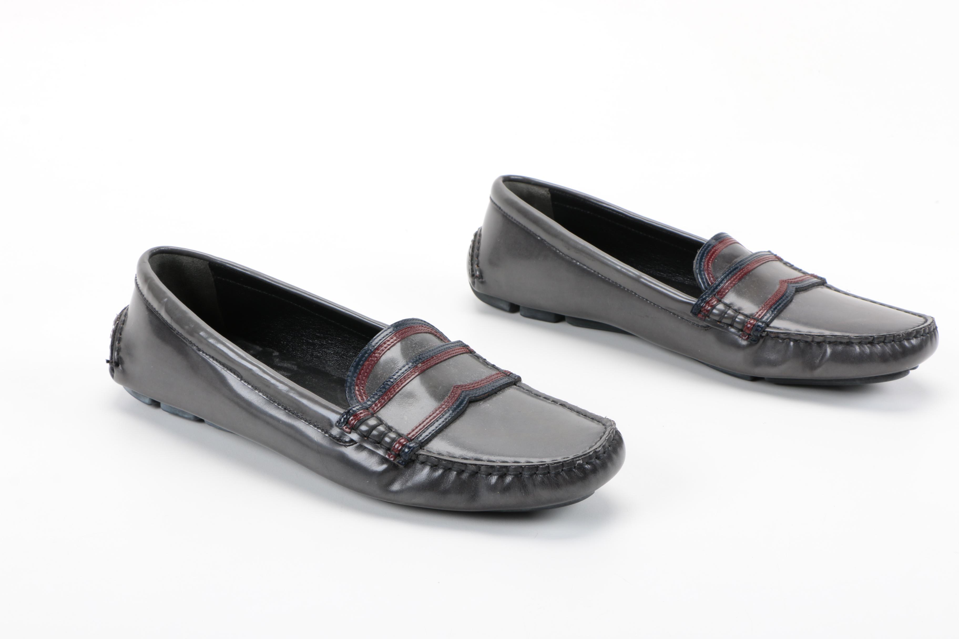 Women's Prada Grey Leather Loafers