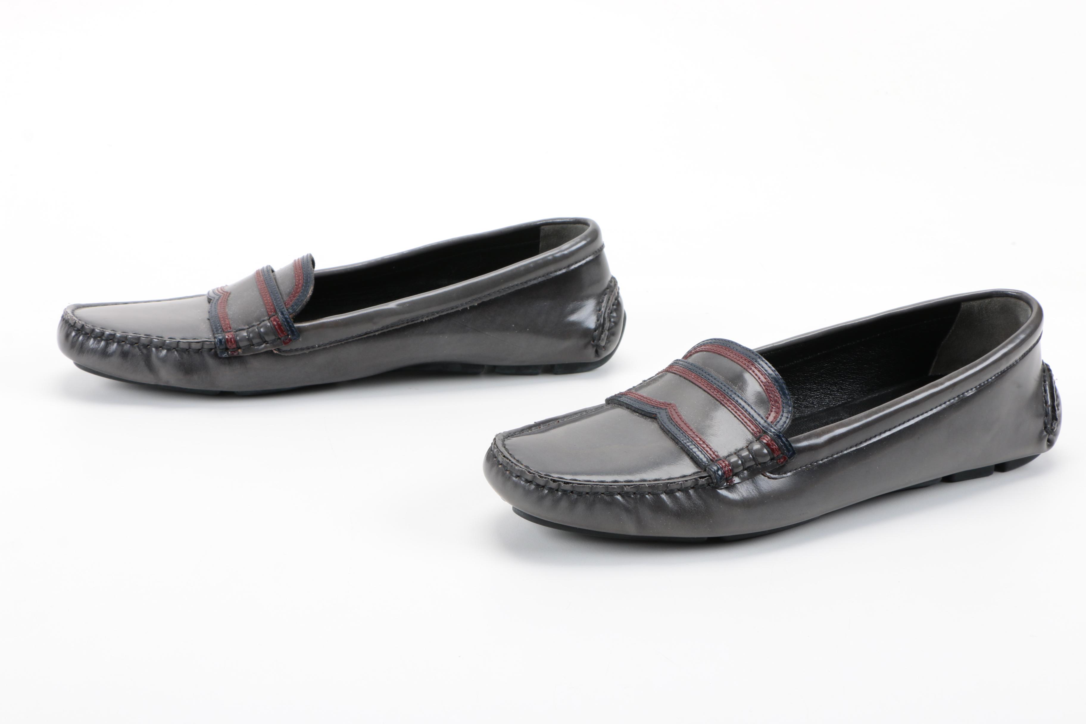 Women's Prada Grey Leather Loafers