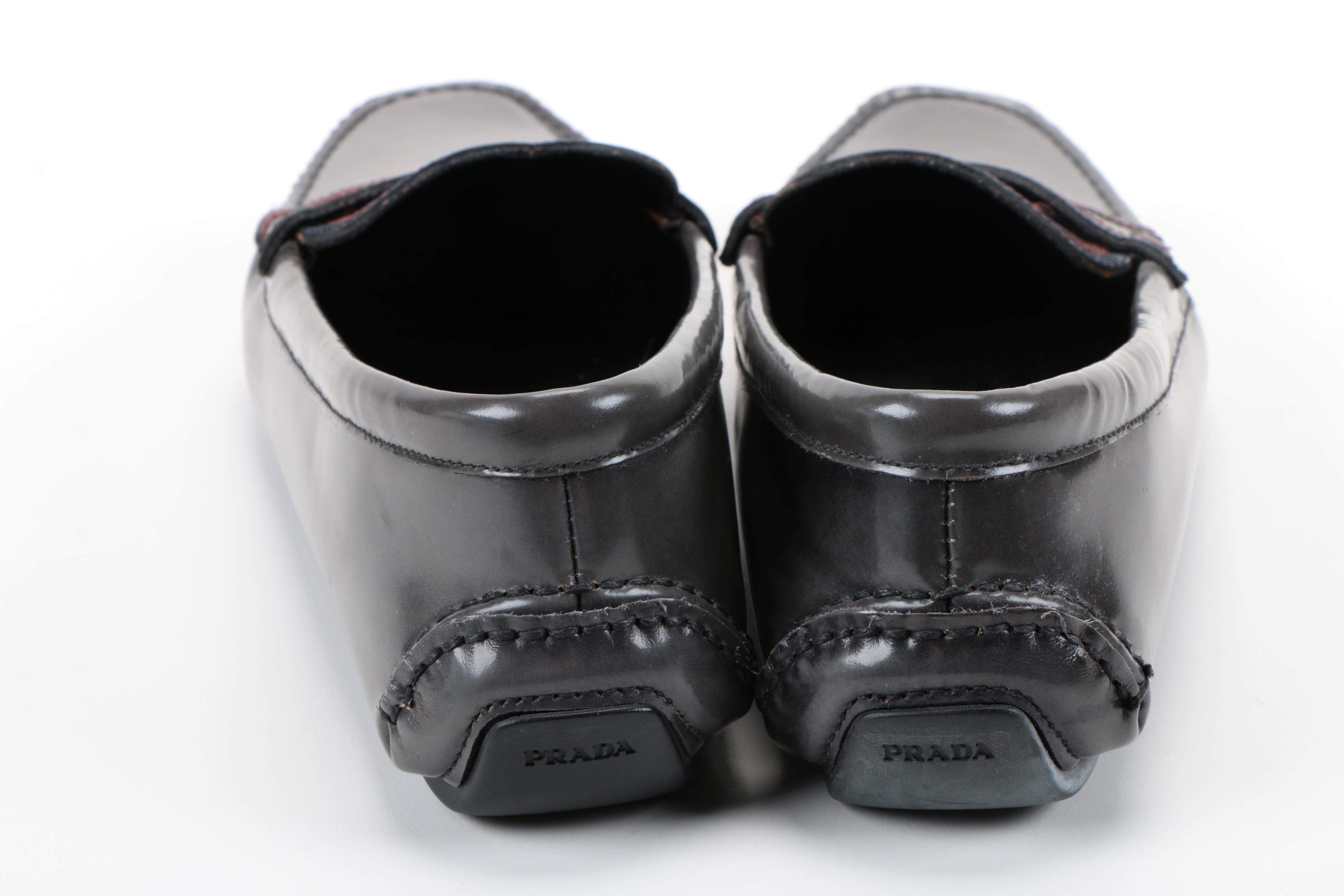 Women's Prada Grey Leather Loafers