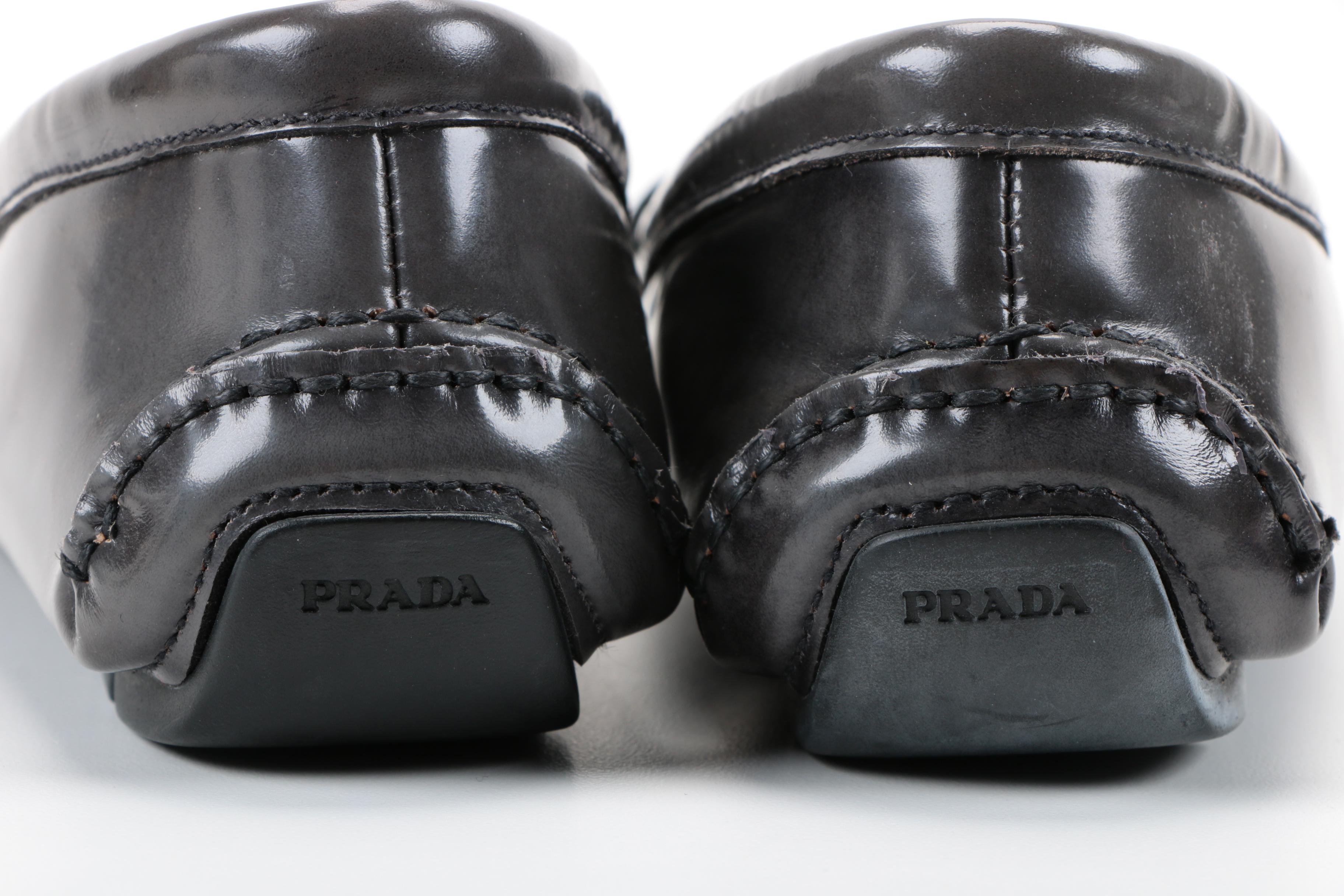 Women's Prada Grey Leather Loafers