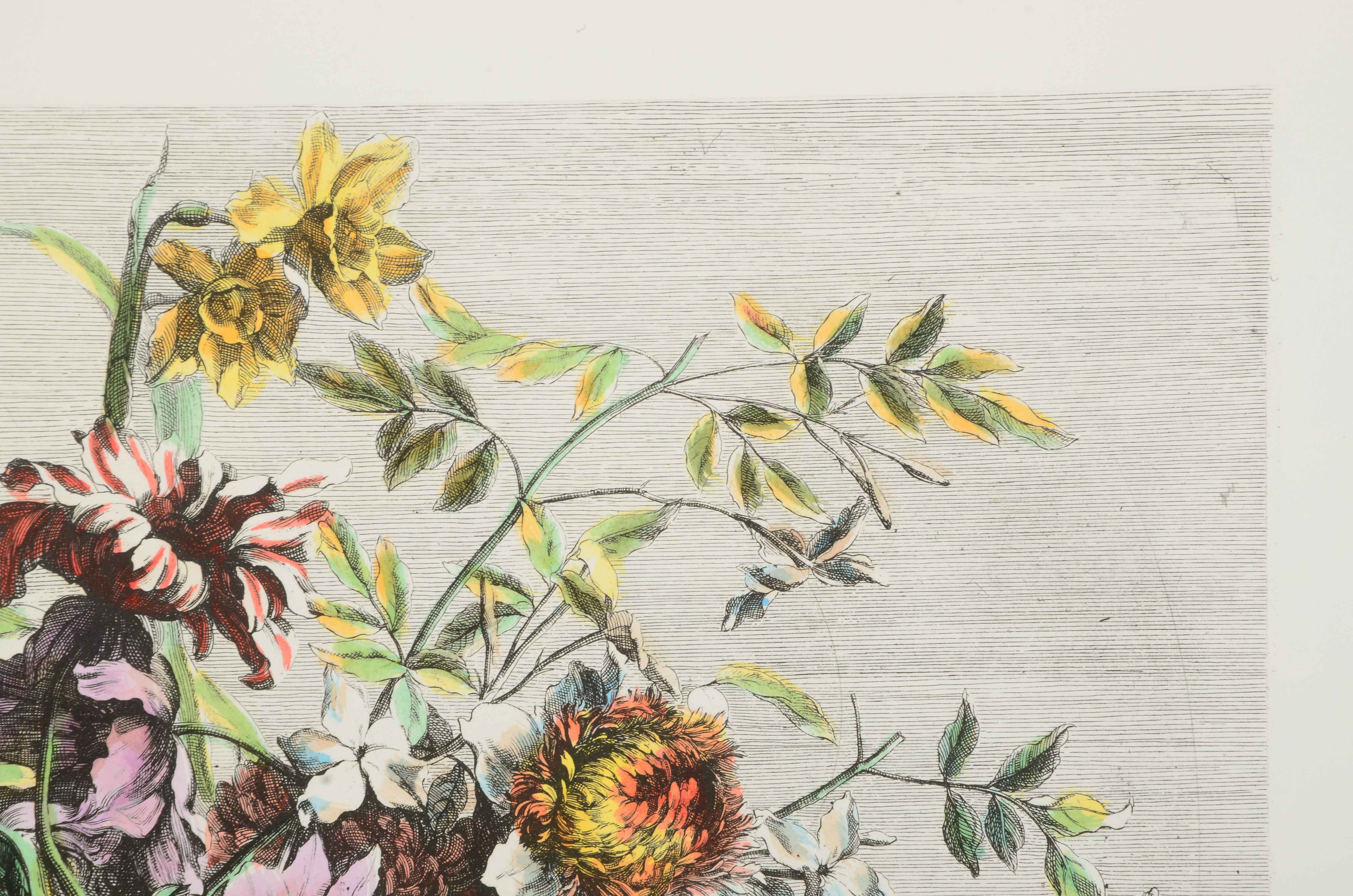 Four Hand-Colored Restrike of a Jean-Baptiste Monnoyer Floral Still Life