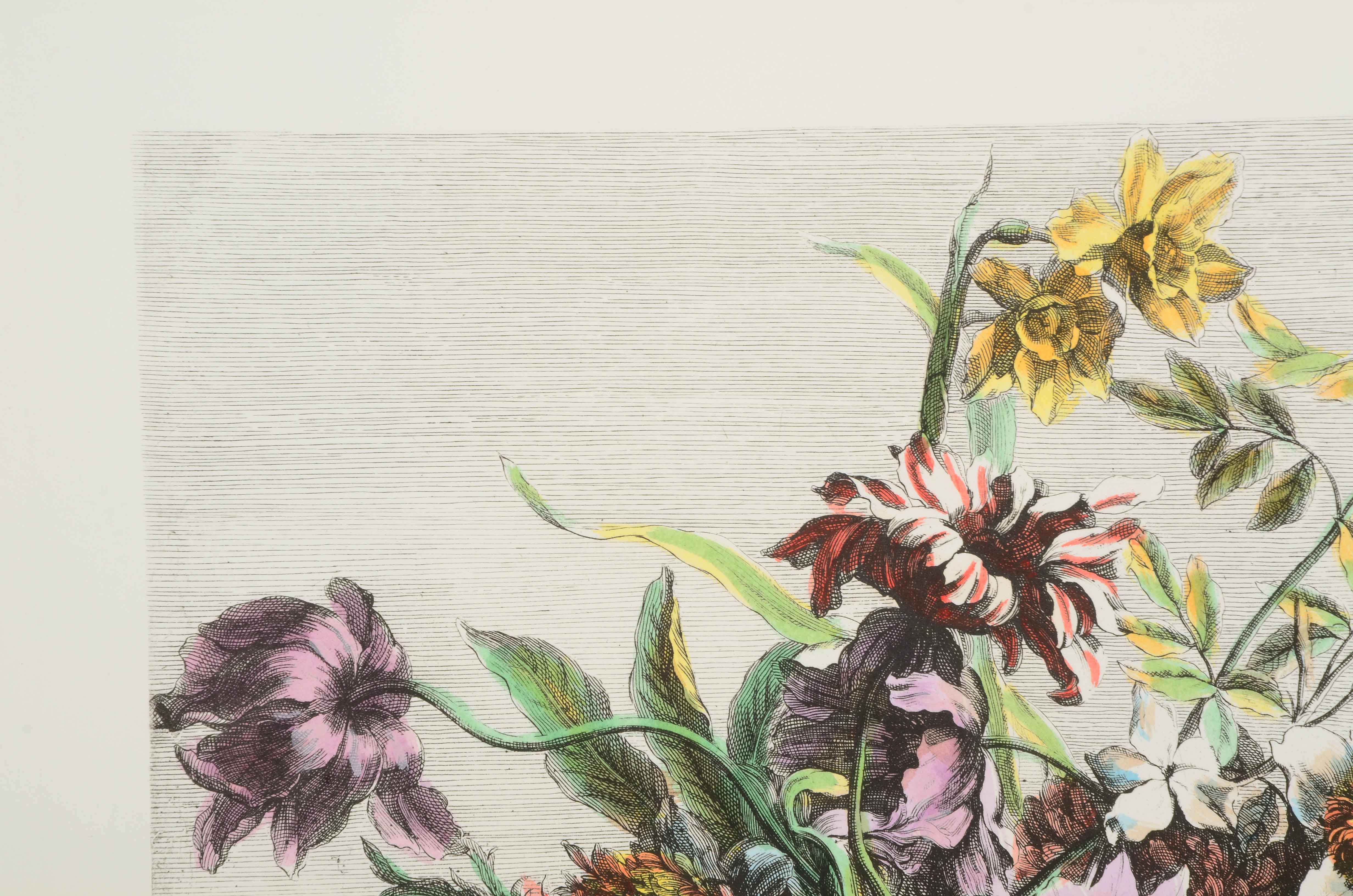 Four Hand-Colored Restrike of a Jean-Baptiste Monnoyer Floral Still Life