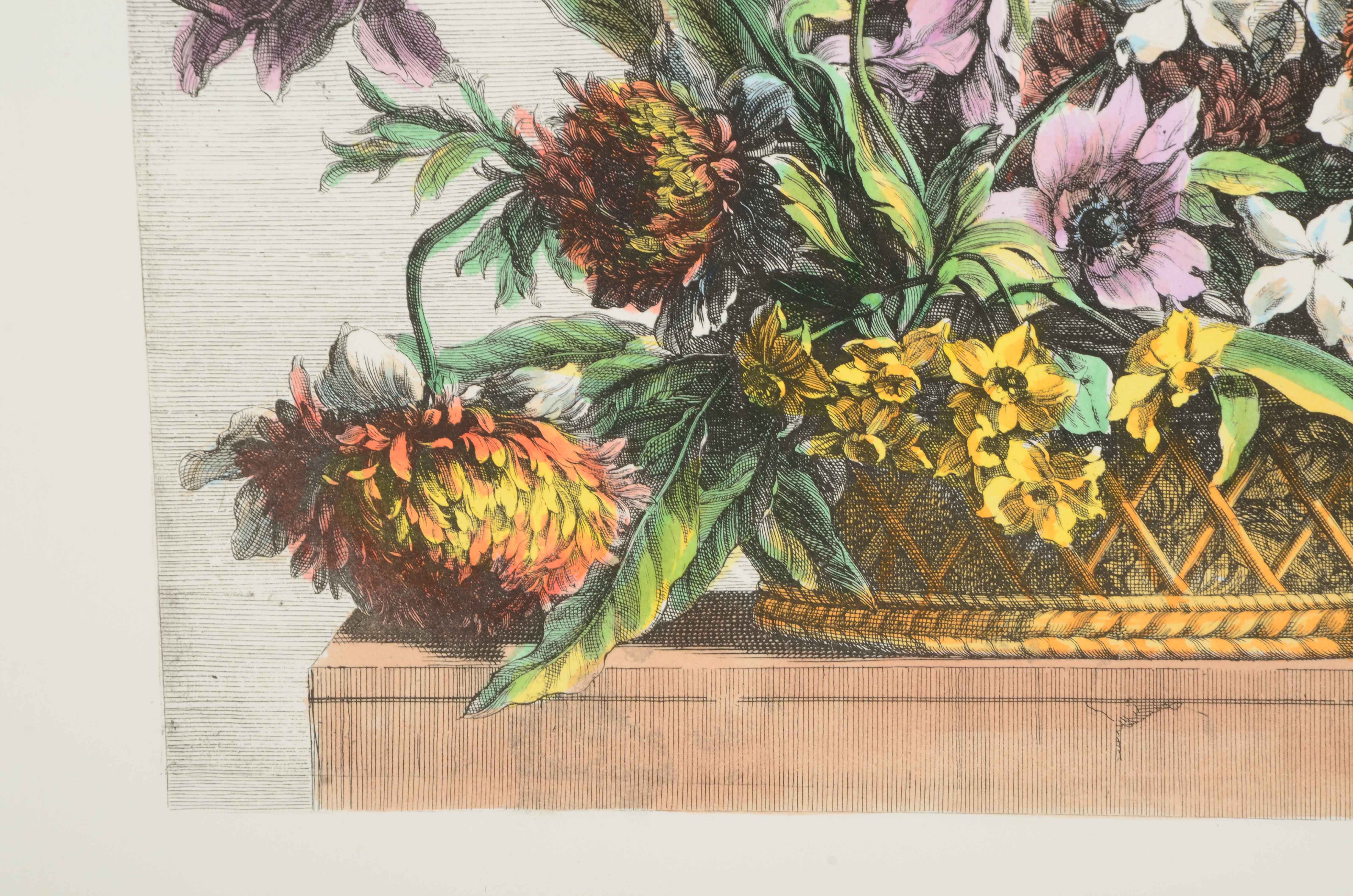 Four Hand-Colored Restrike of a Jean-Baptiste Monnoyer Floral Still Life