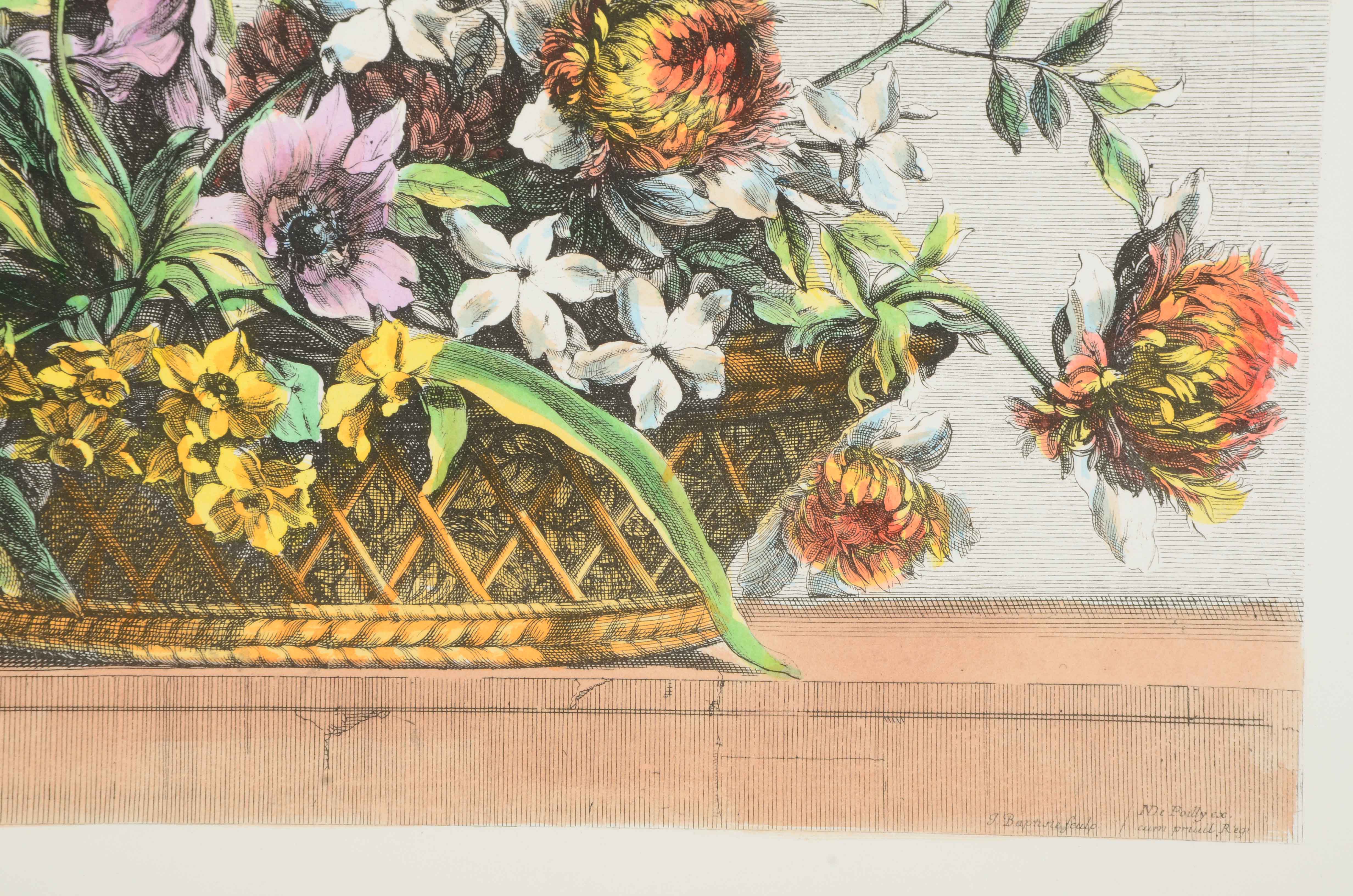 Four Hand-Colored Restrike of a Jean-Baptiste Monnoyer Floral Still Life