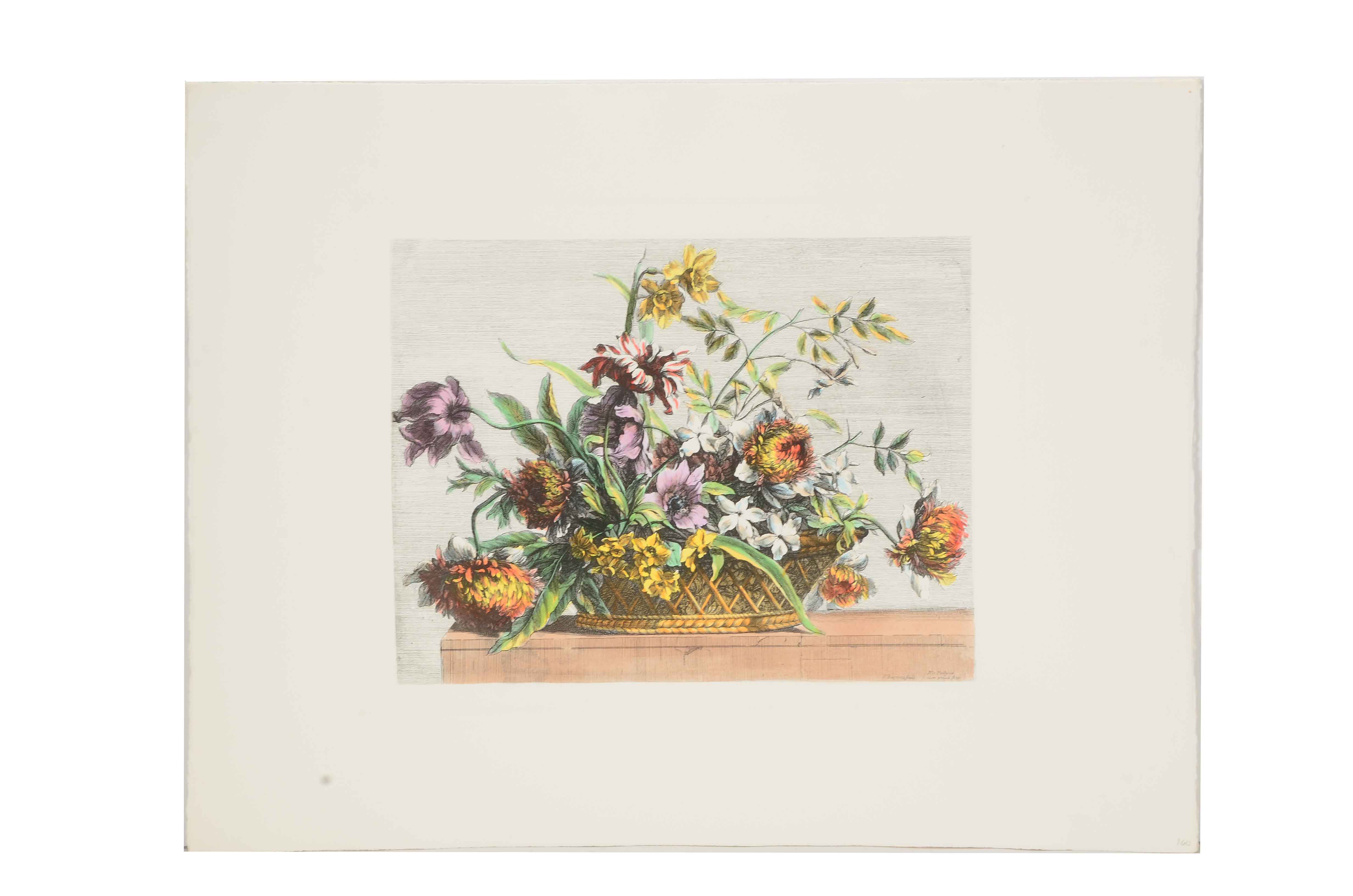 Four Hand-Colored Restrike of a Jean-Baptiste Monnoyer Floral Still Life