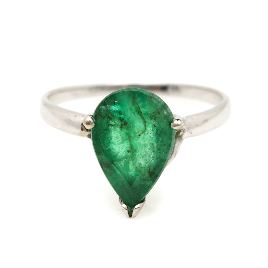 14K White Gold 2.17 CT Emerald Ring