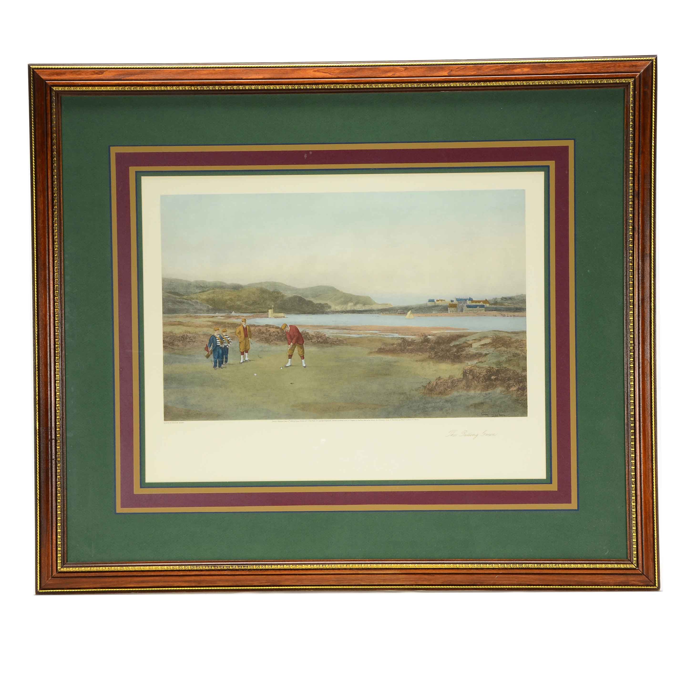 Hand-colored Halftone Print after  Douglas Adams "The Putting Green"