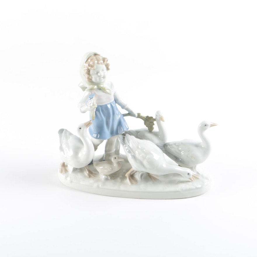 Lippelsdorf  Porcelain Girl with Geese Figurine