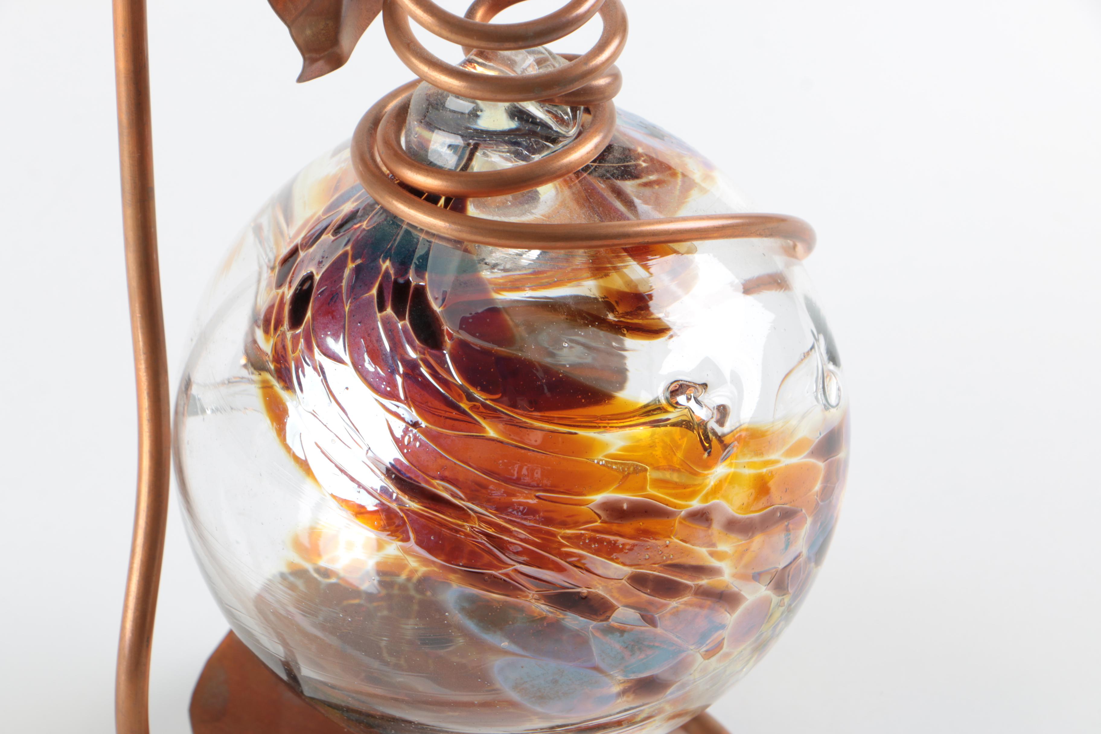 Hand Blown Glass Ball and Copper Stand