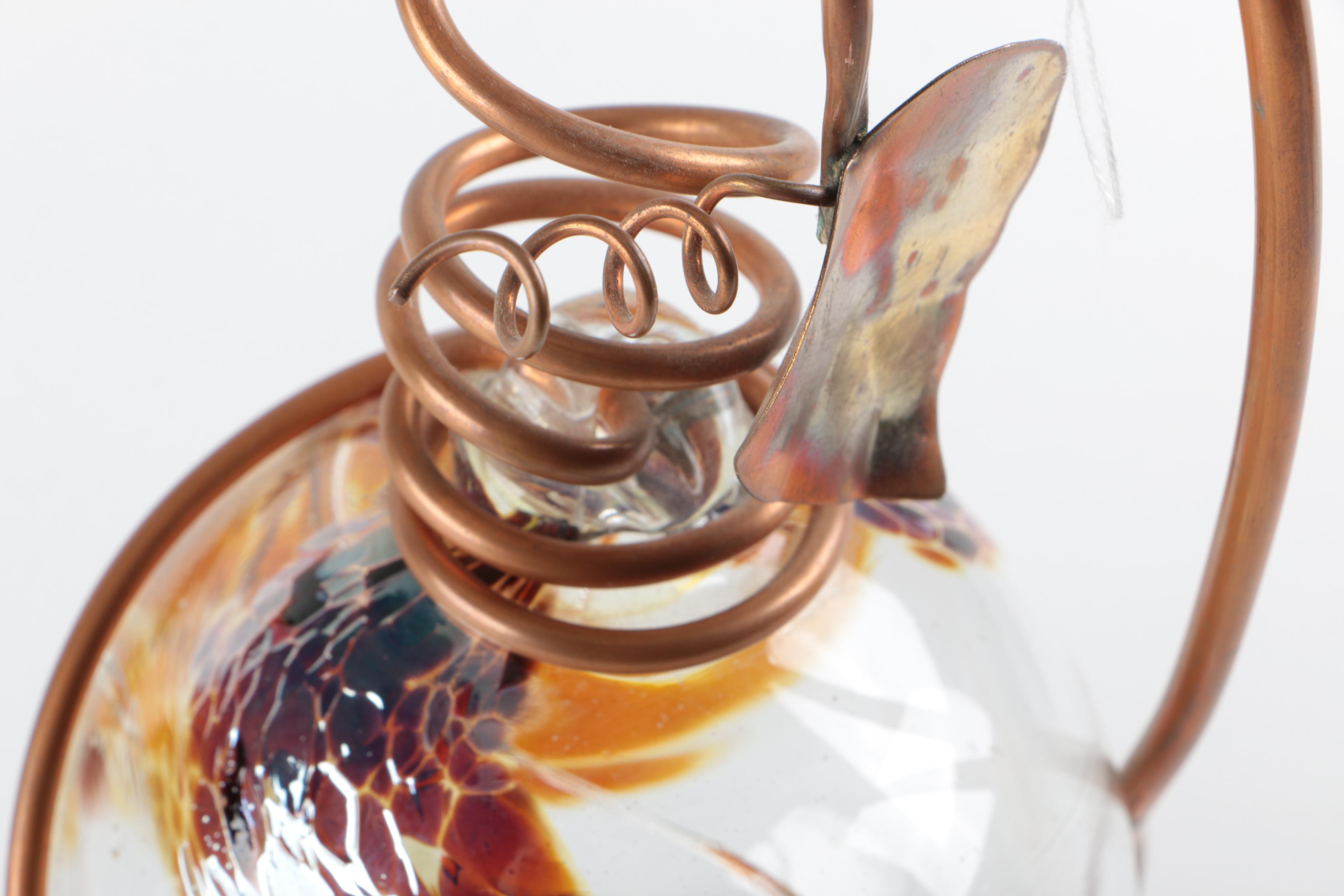 Hand Blown Glass Ball and Copper Stand
