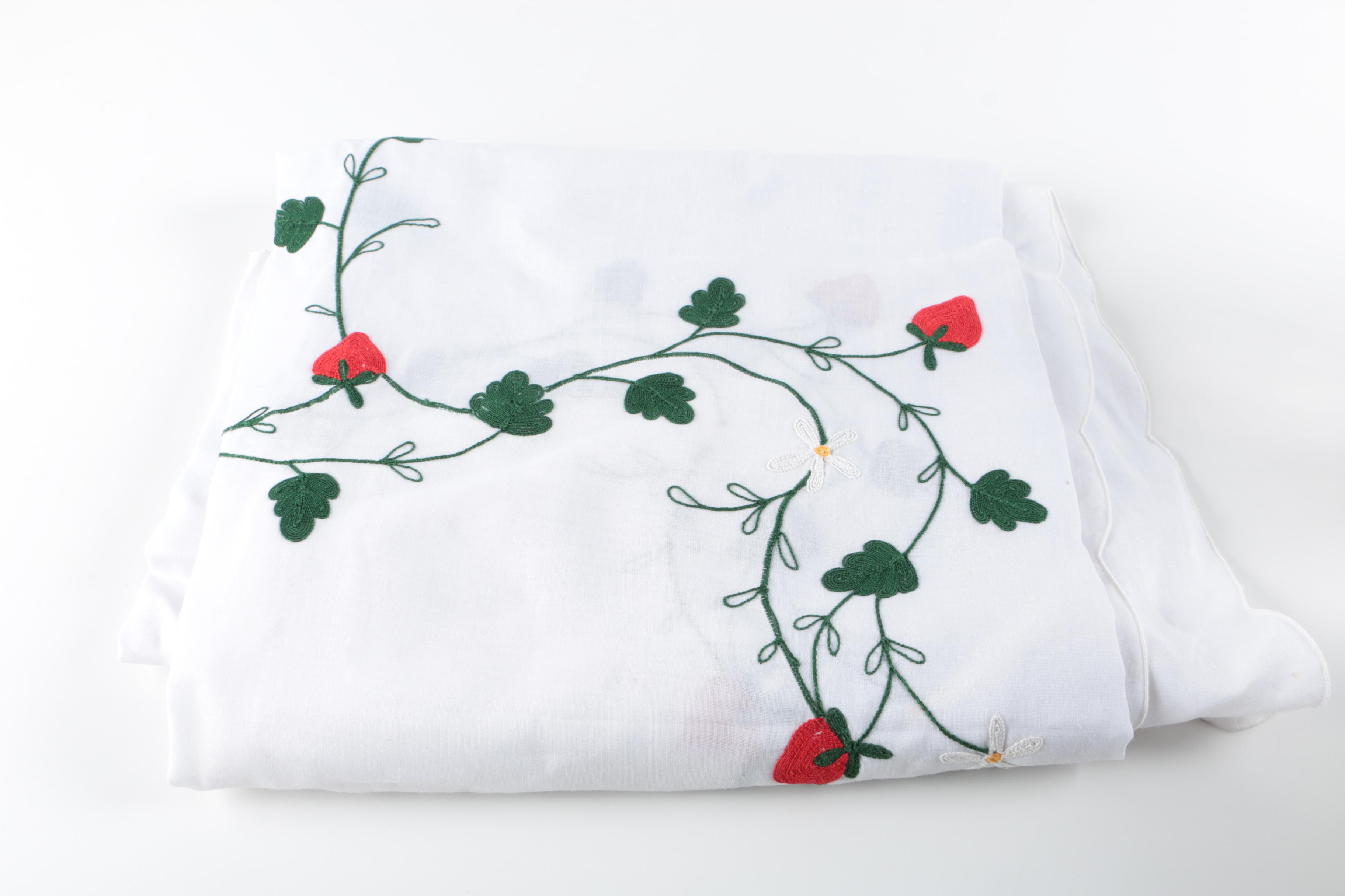 Red and Green Strawberry Stenciled Glass Pitcher