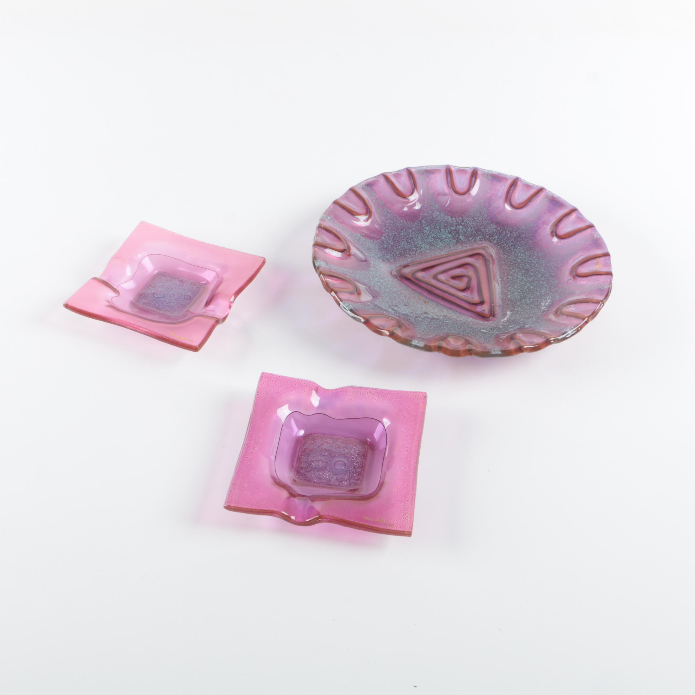 Higgins Glass Ash Receivers and Glass Decorative Plate