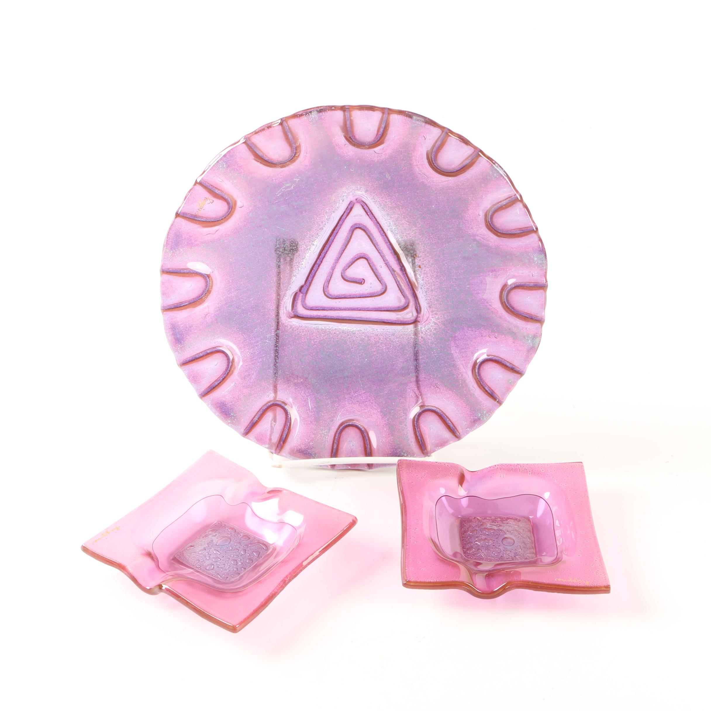 Higgins Glass Ash Receivers and Glass Decorative Plate