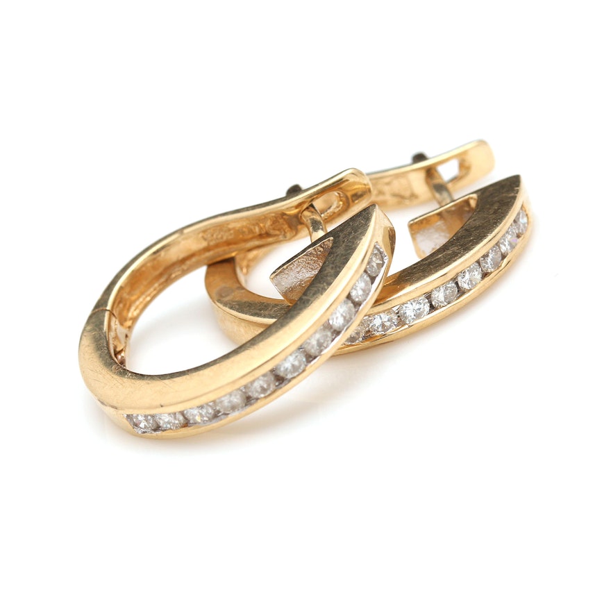 14K Yellow Gold Diamond Hoop Earrings