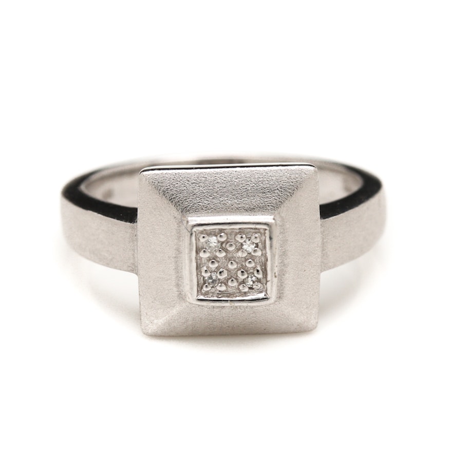 14K White Gold Diamond Square Ring