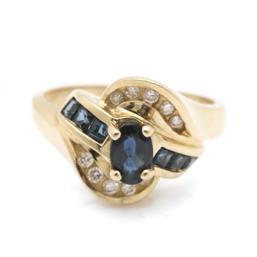 14K Yellow Gold Sapphire and Diamond Ring