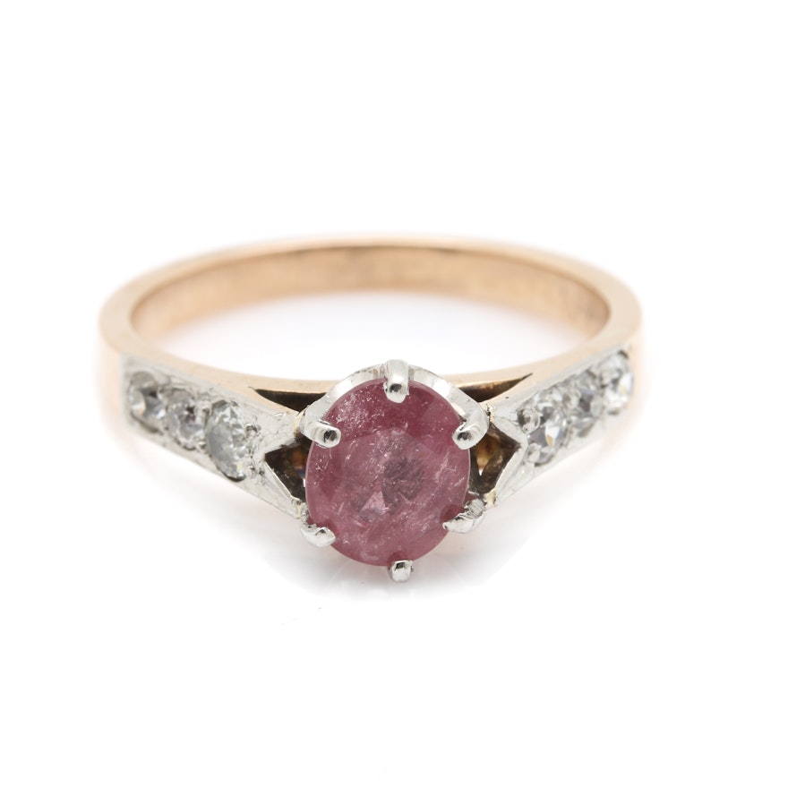 10K Yellow Gold and Platinum 0.92 CT Ruby and Diamond Ring