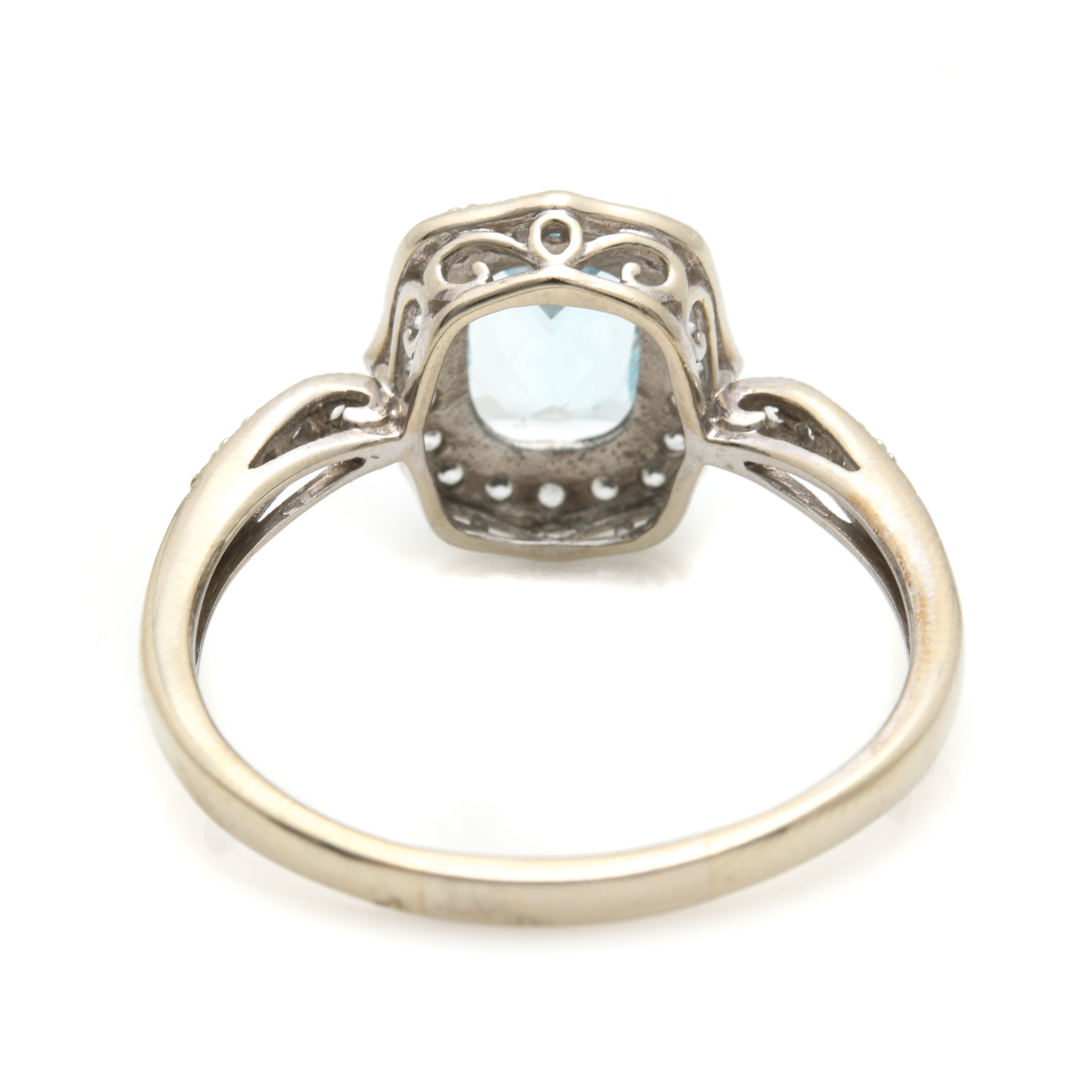 14K White Gold 1.06 CT Aquamarine and White Sapphire Ring