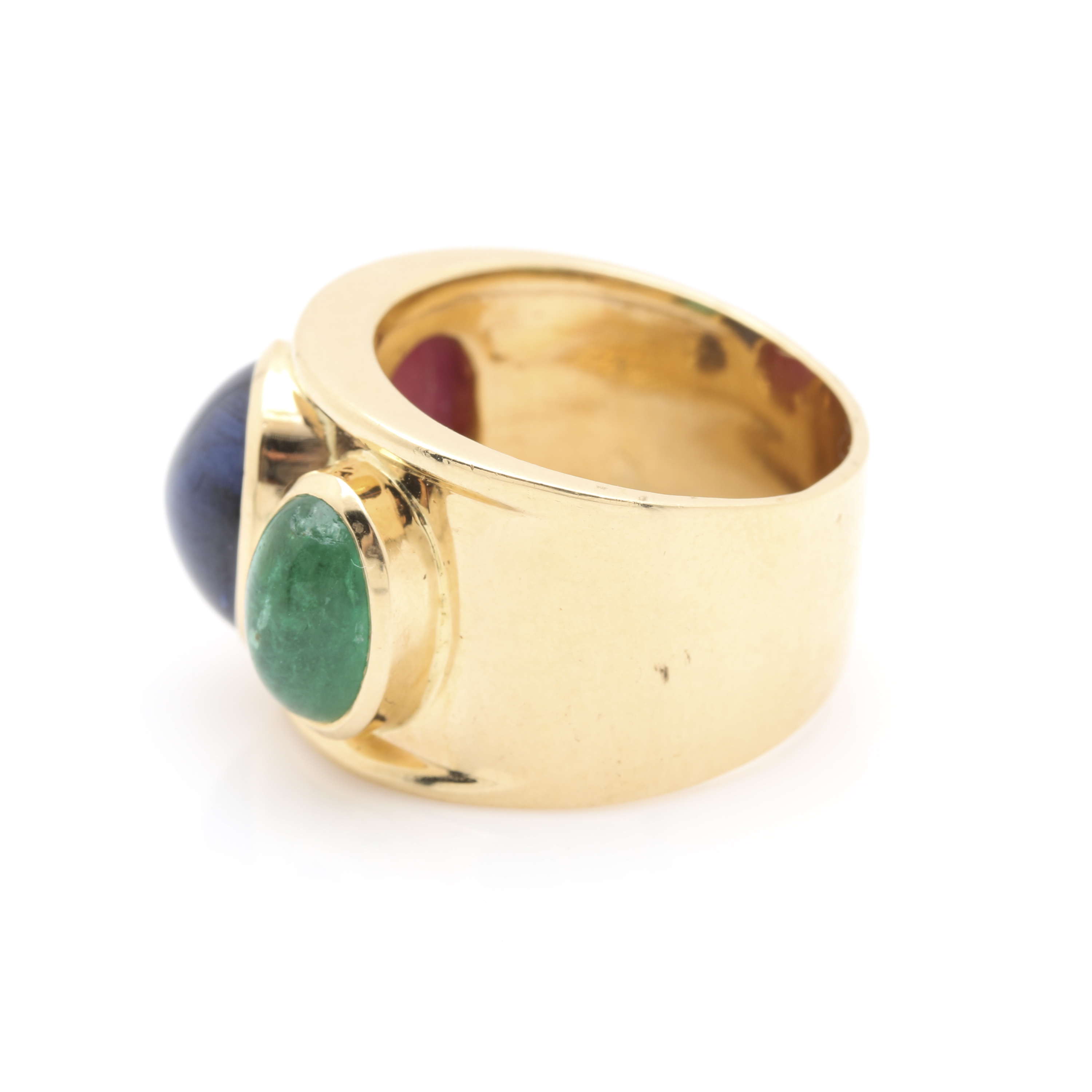 14K Yellow Gold 9.16 CT Sapphire, Ruby, and Emerald Ring