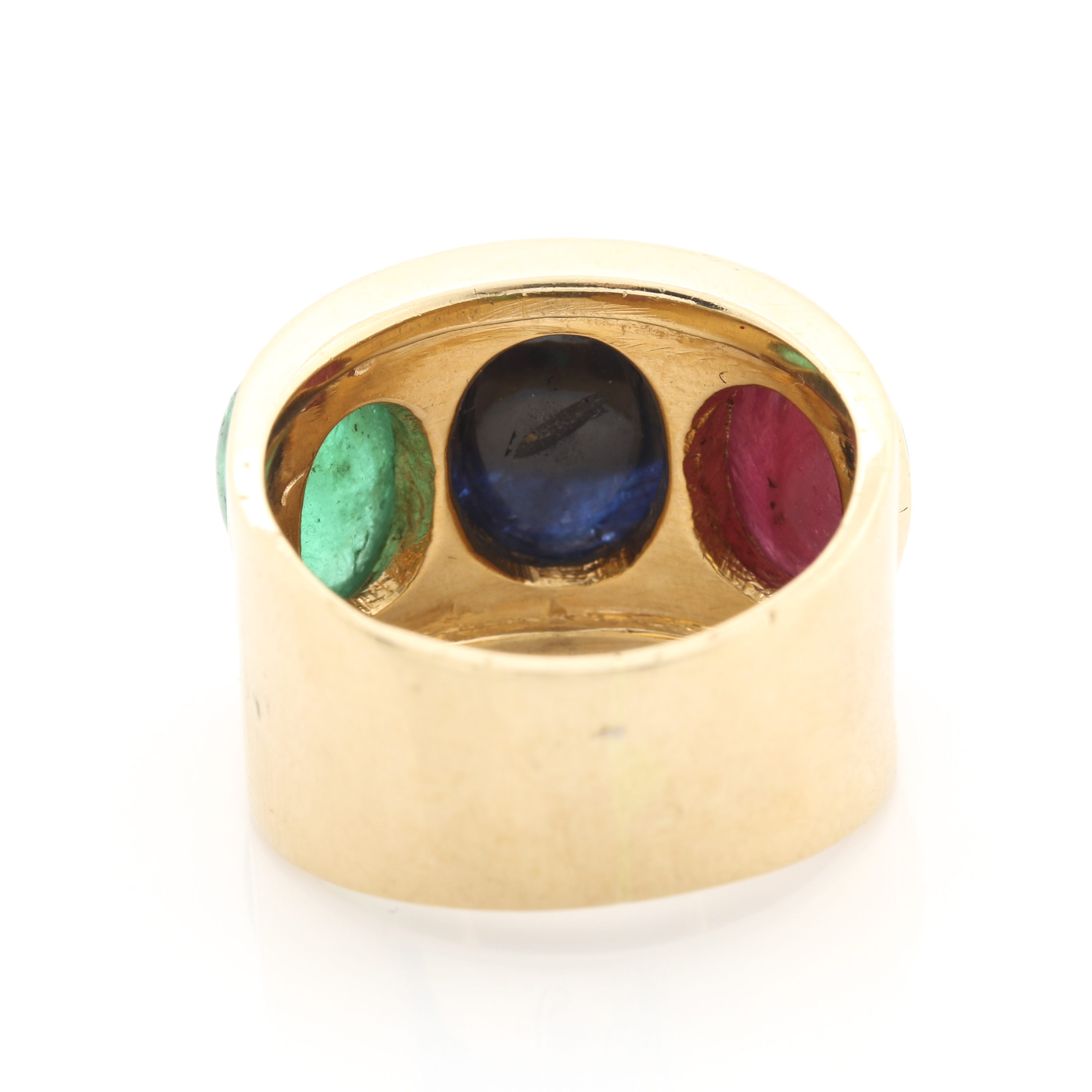 14K Yellow Gold 9.16 CT Sapphire, Ruby, and Emerald Ring