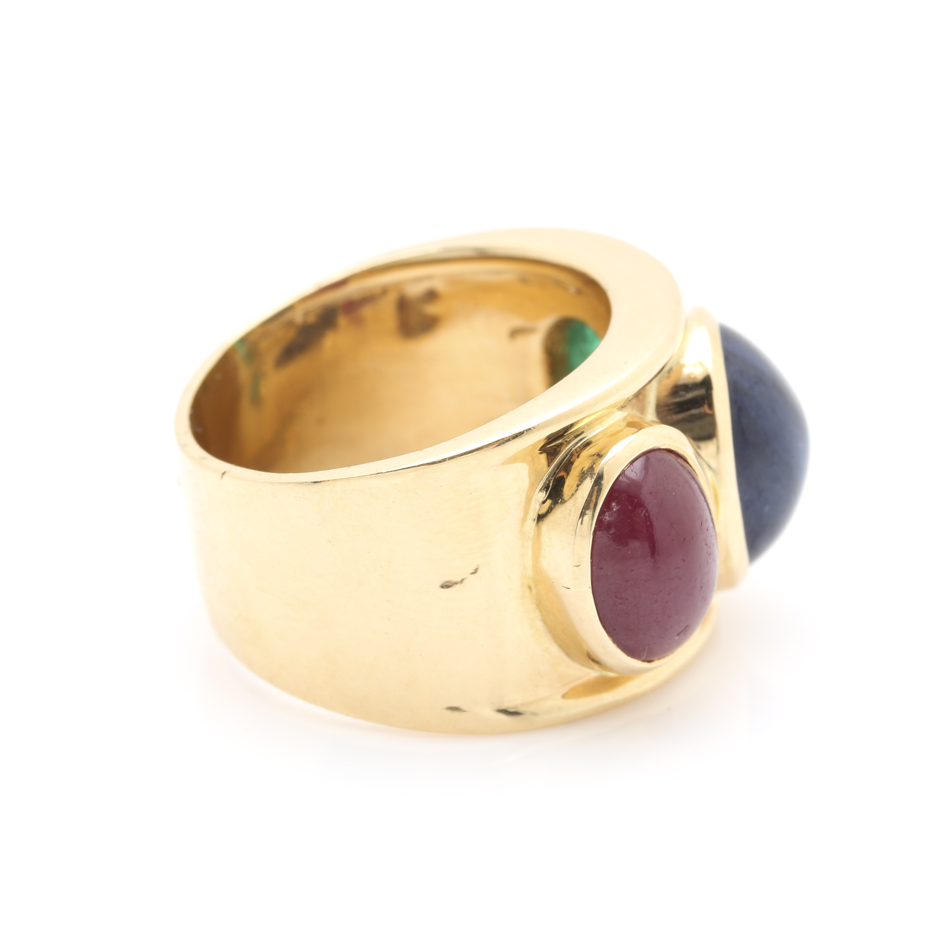 14K Yellow Gold 9.16 CT Sapphire, Ruby, and Emerald Ring