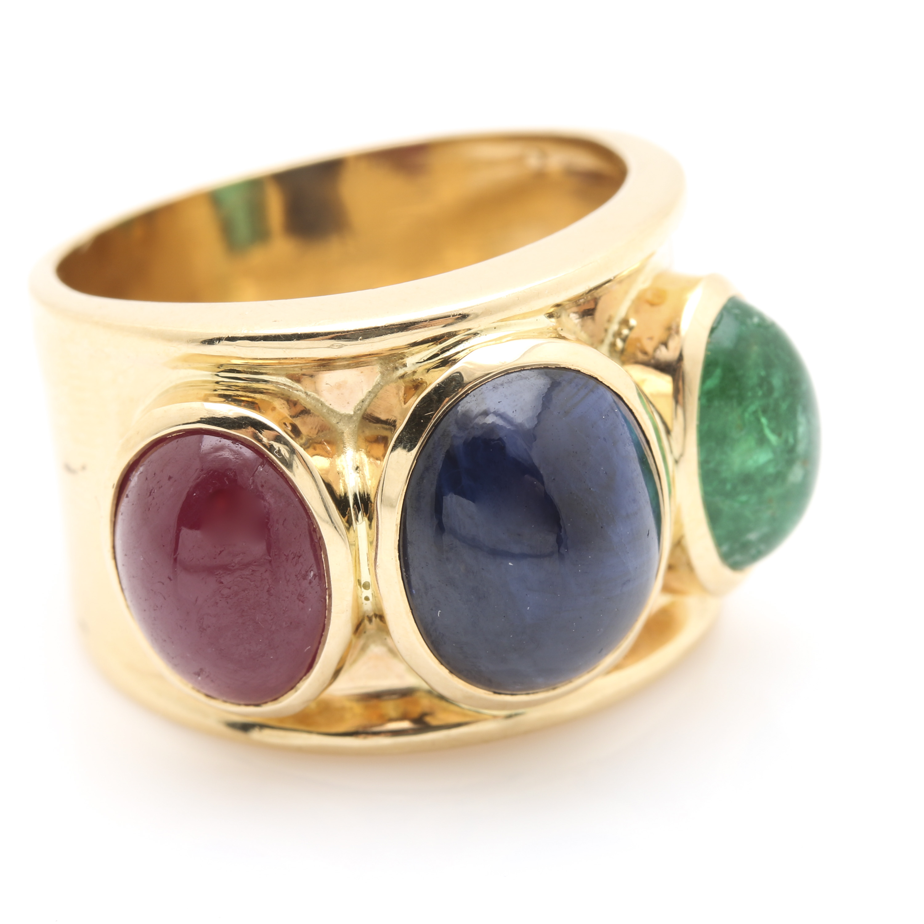 14K Yellow Gold 9.16 CT Sapphire, Ruby, and Emerald Ring