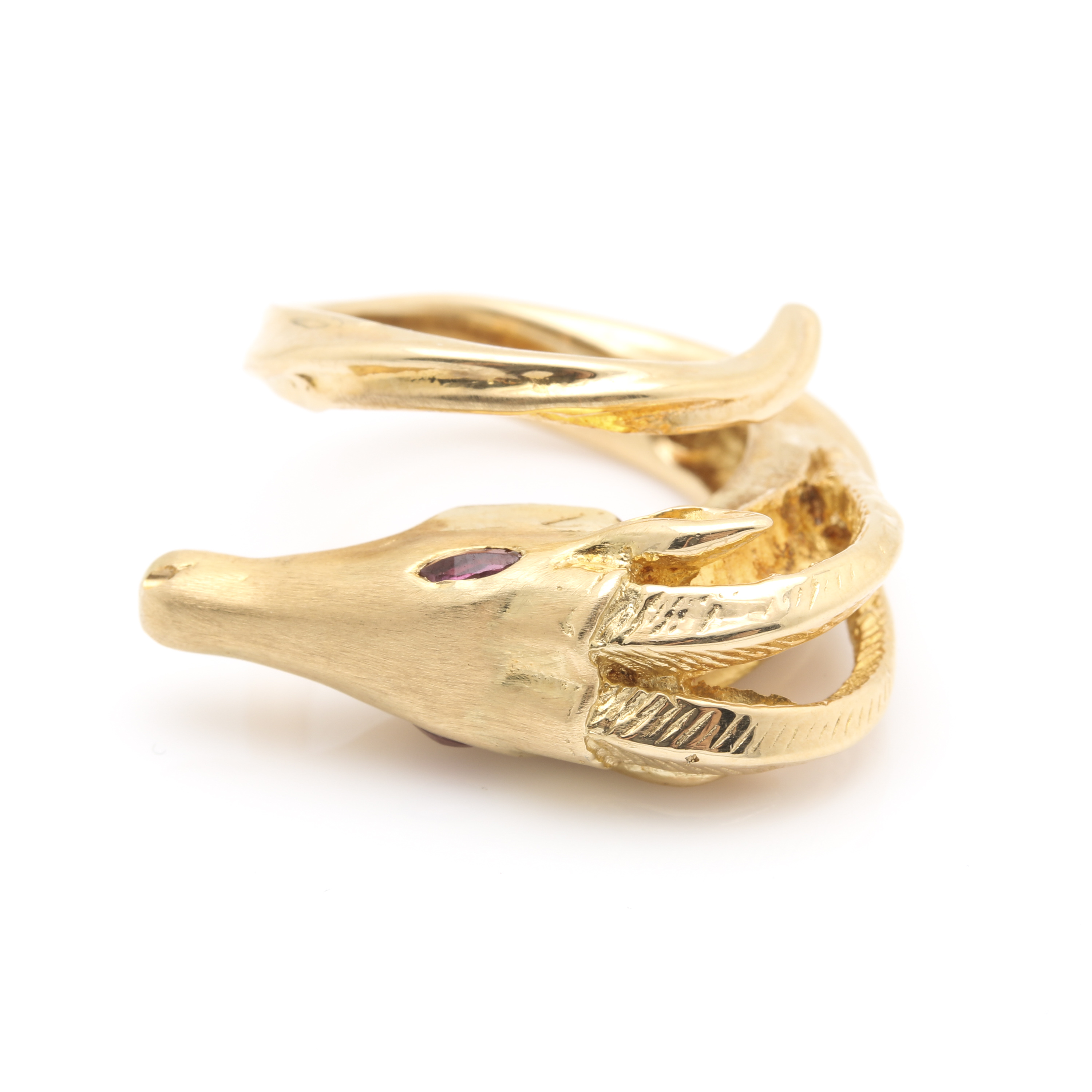 14K Yellow Gold and Ruby Antelope Ring