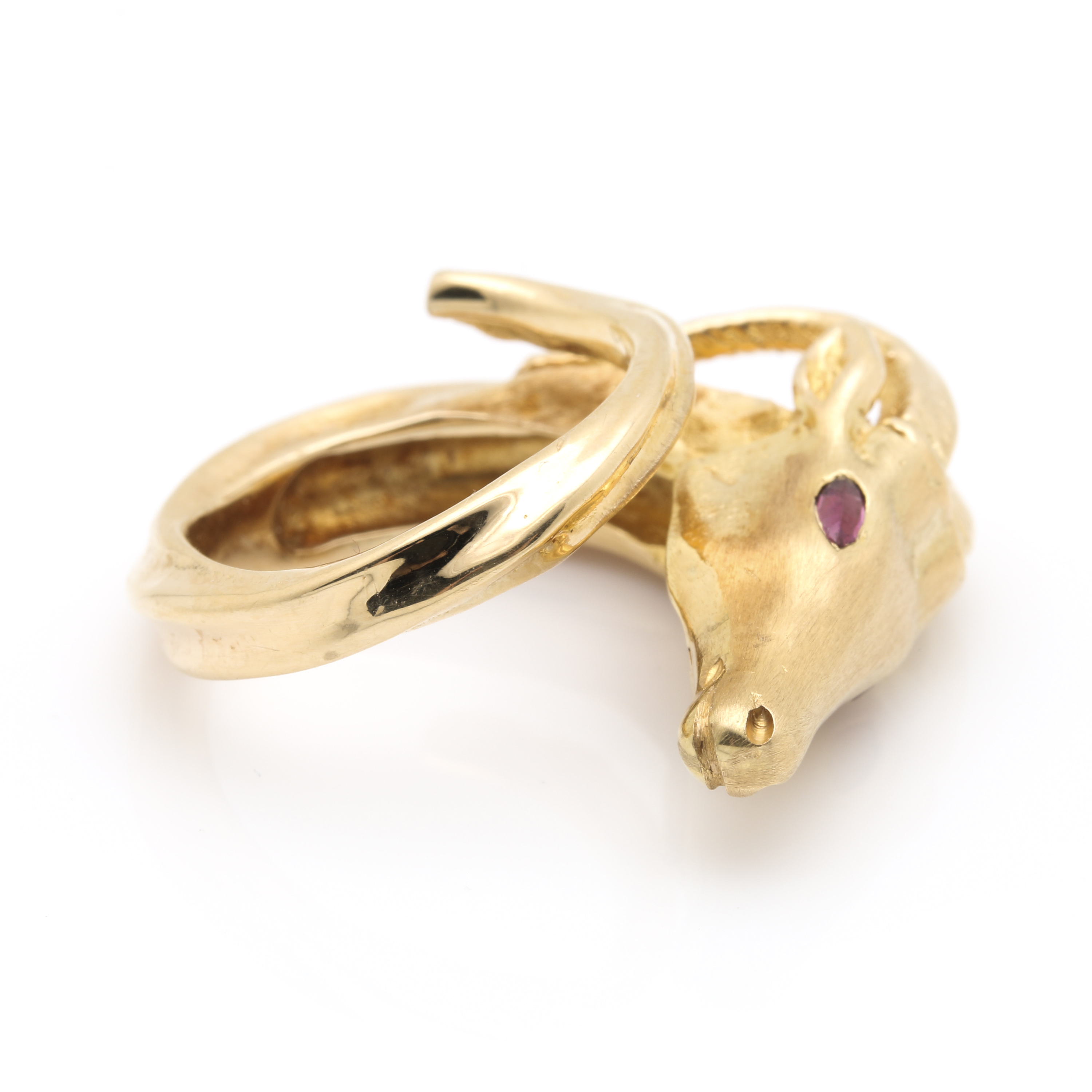 14K Yellow Gold and Ruby Antelope Ring