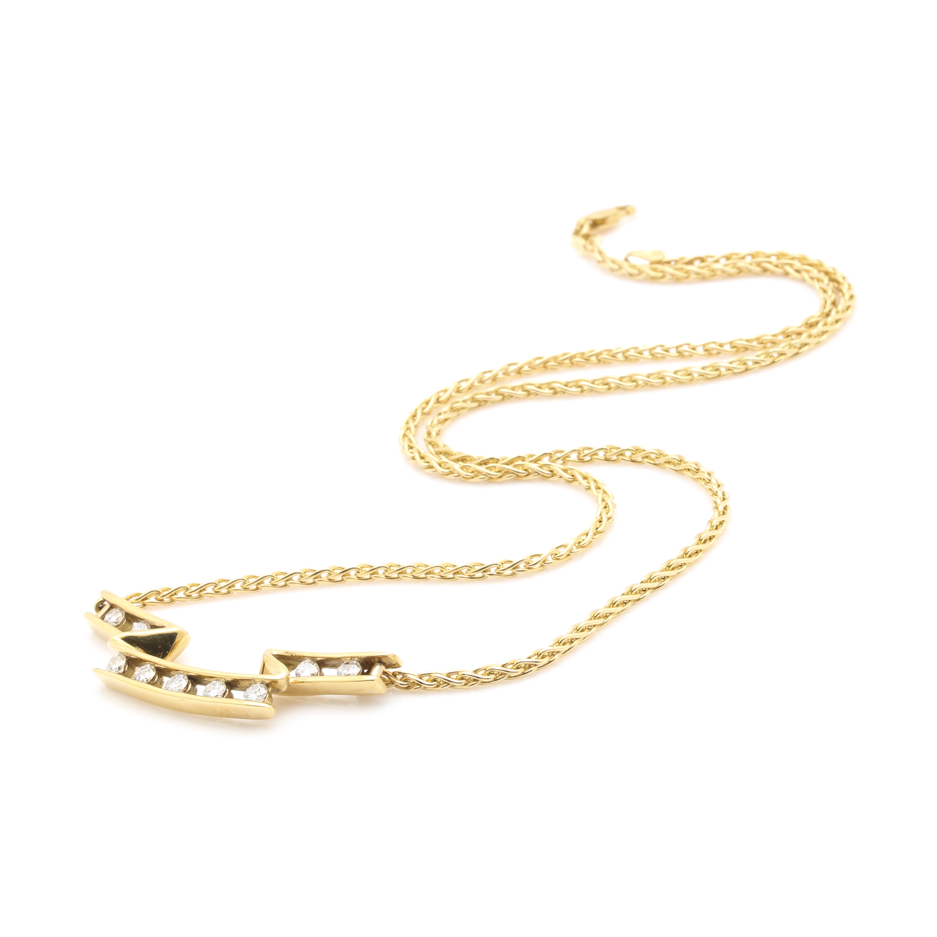 18K Yellow Gold Diamond Ribbon Necklace