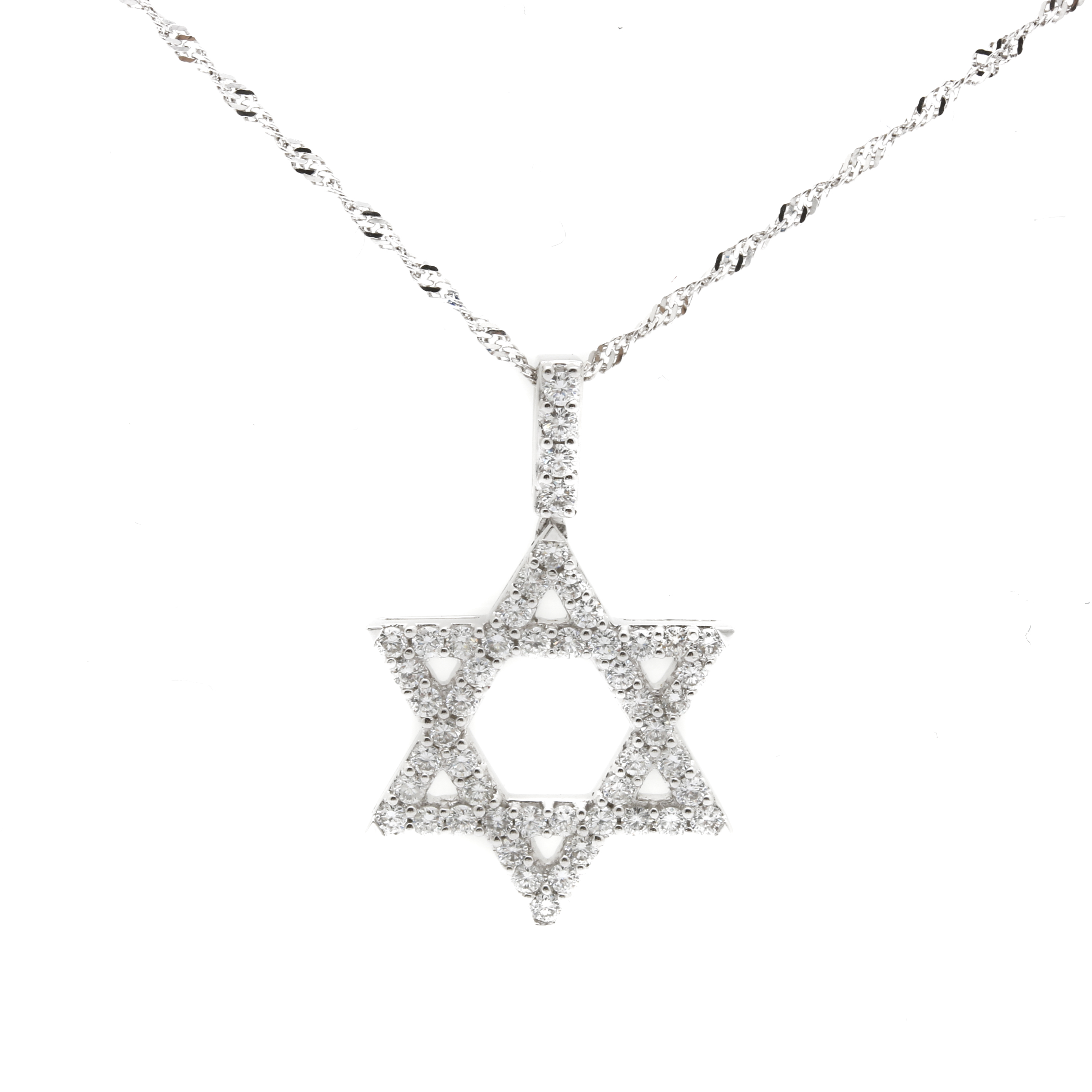 14K and 18K White Gold 0.97 CTW Diamond Star of David Pendant Necklace