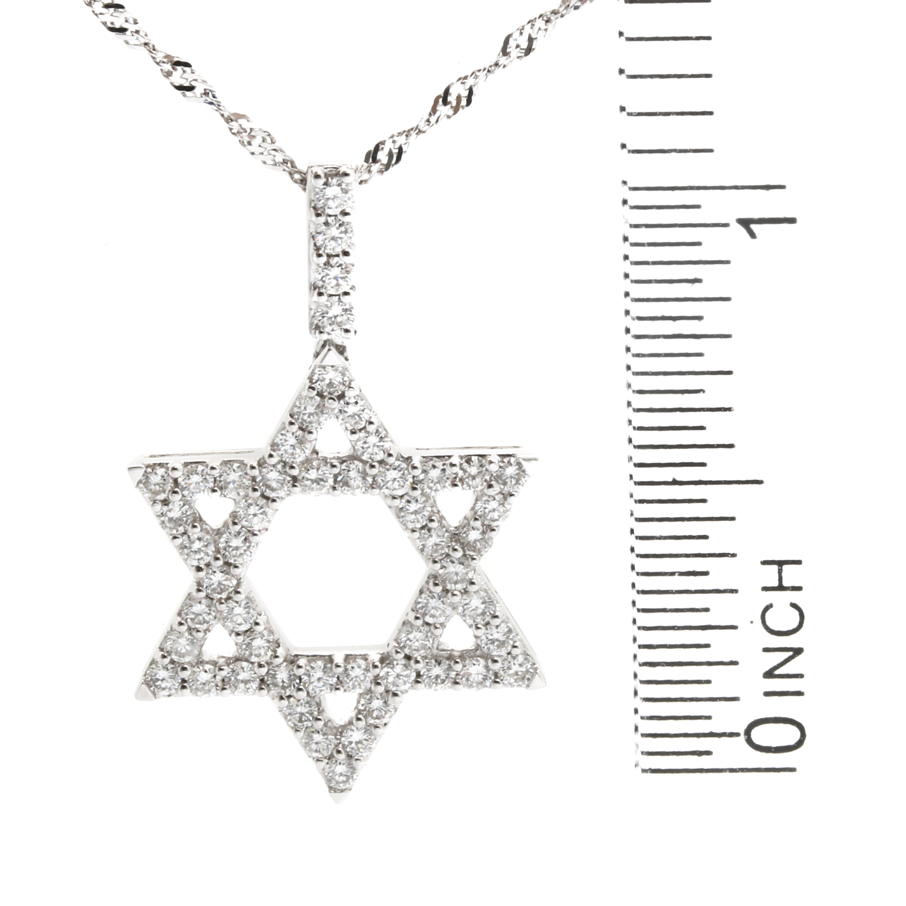 14K and 18K White Gold 0.97 CTW Diamond Star of David Pendant Necklace