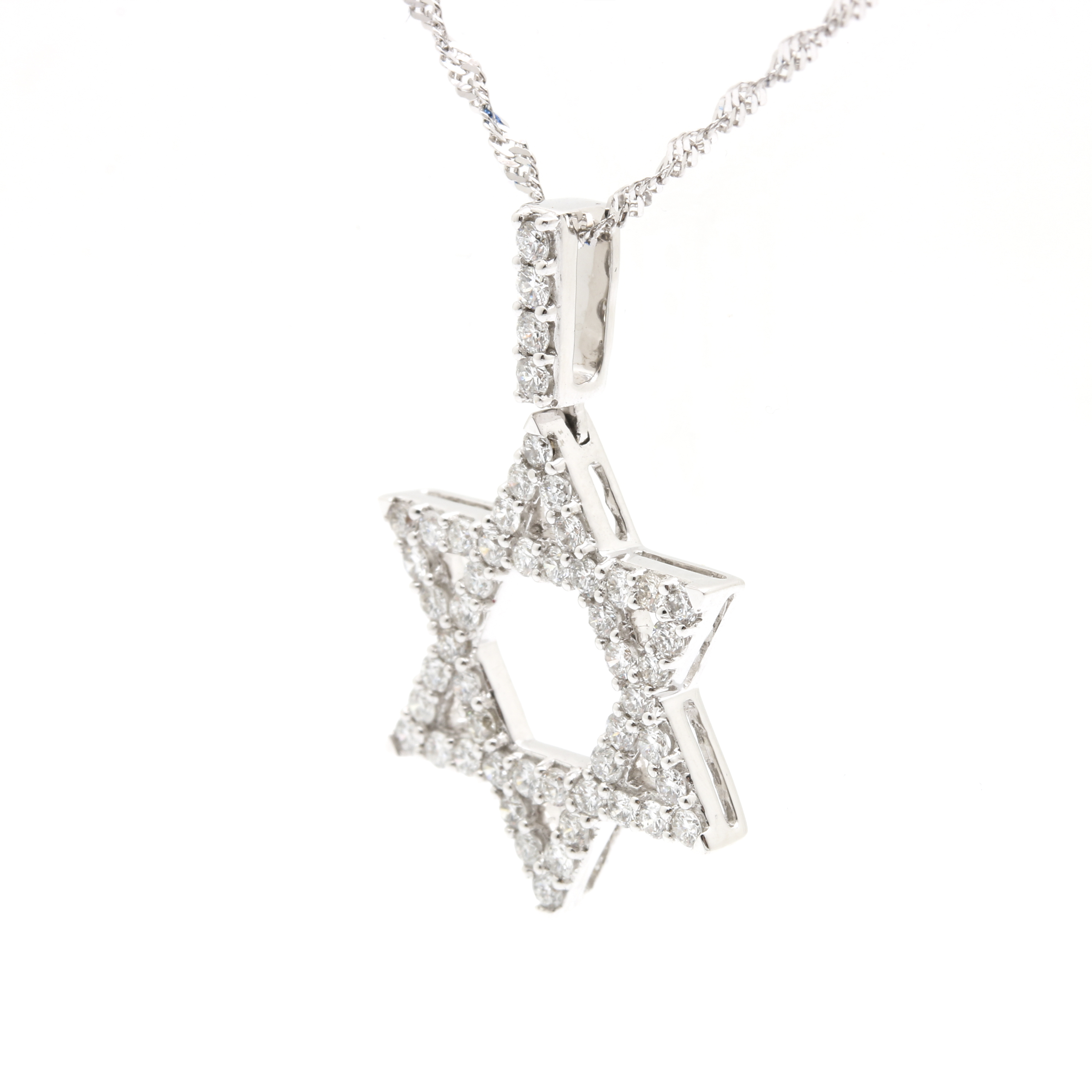 14K and 18K White Gold 0.97 CTW Diamond Star of David Pendant Necklace