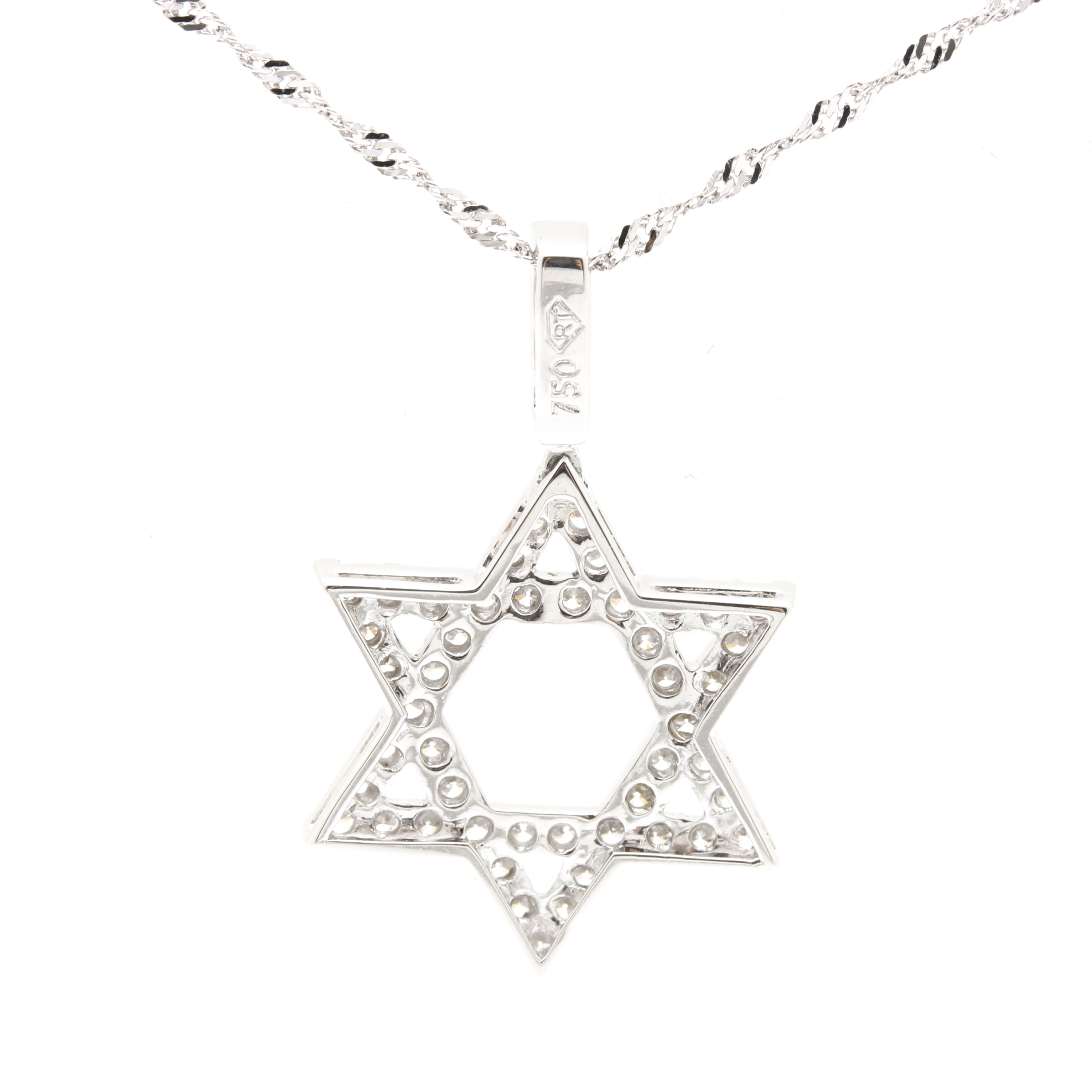 14K and 18K White Gold 0.97 CTW Diamond Star of David Pendant Necklace