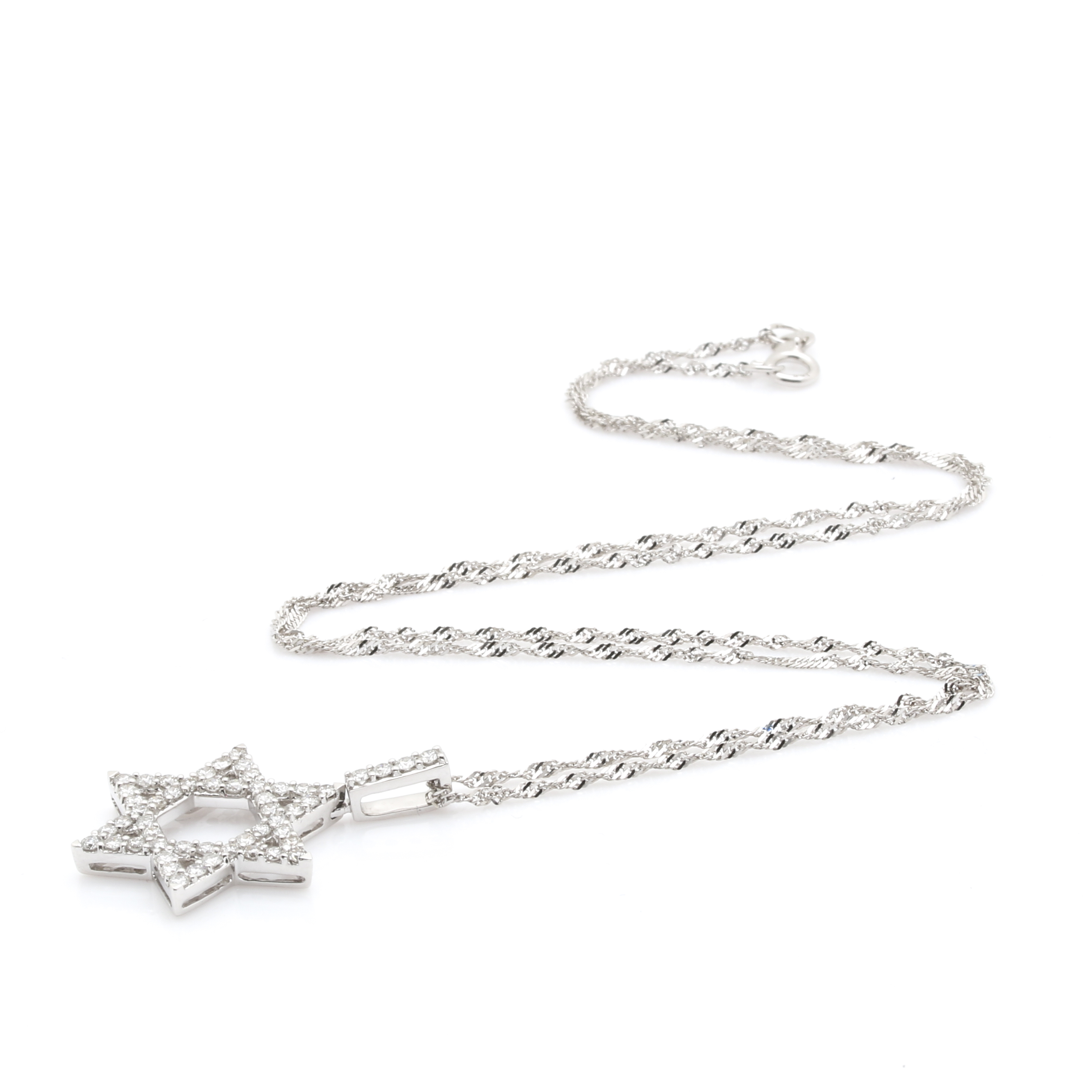 14K and 18K White Gold 0.97 CTW Diamond Star of David Pendant Necklace