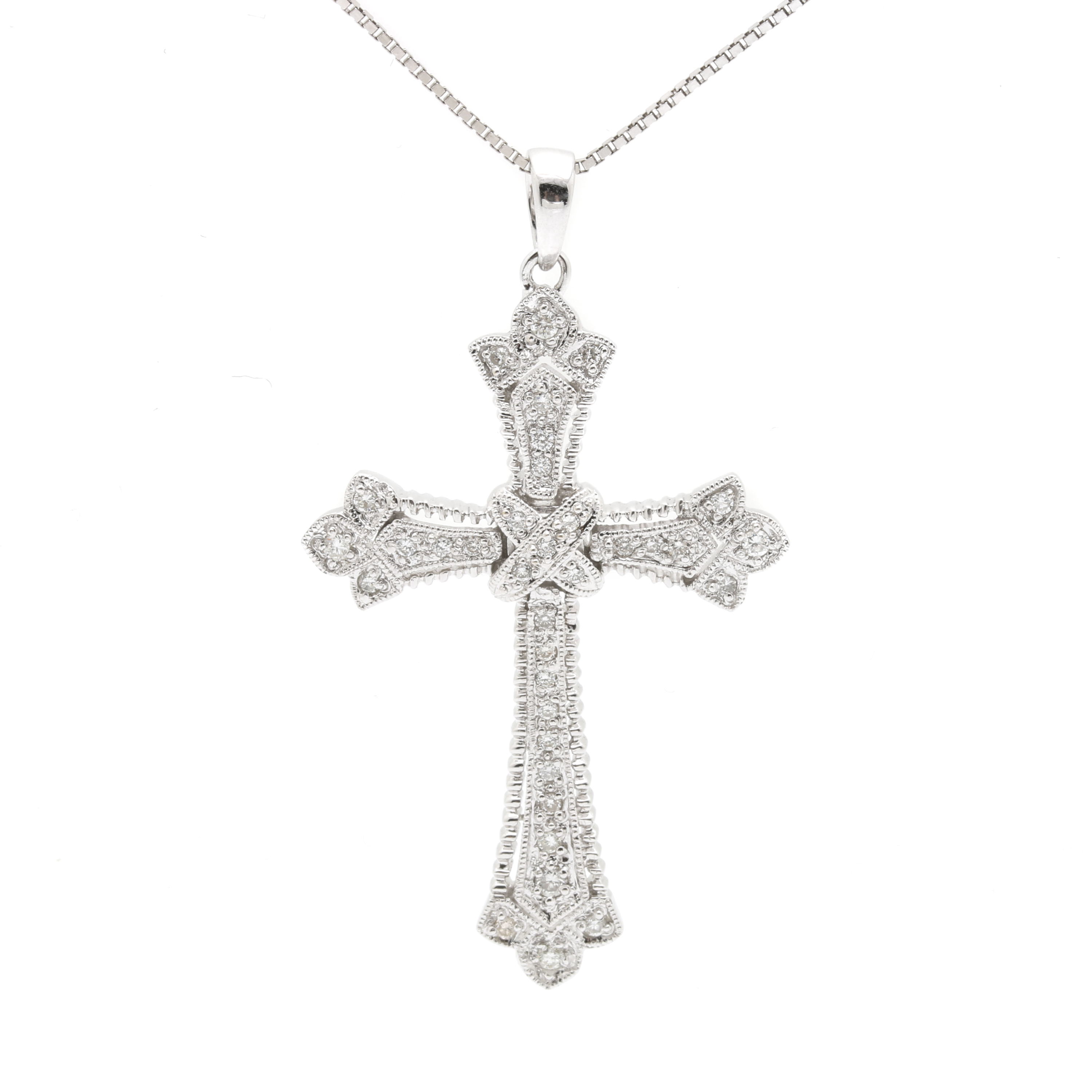14K White Gold Necklace and 18K Diamond Cross Pendant