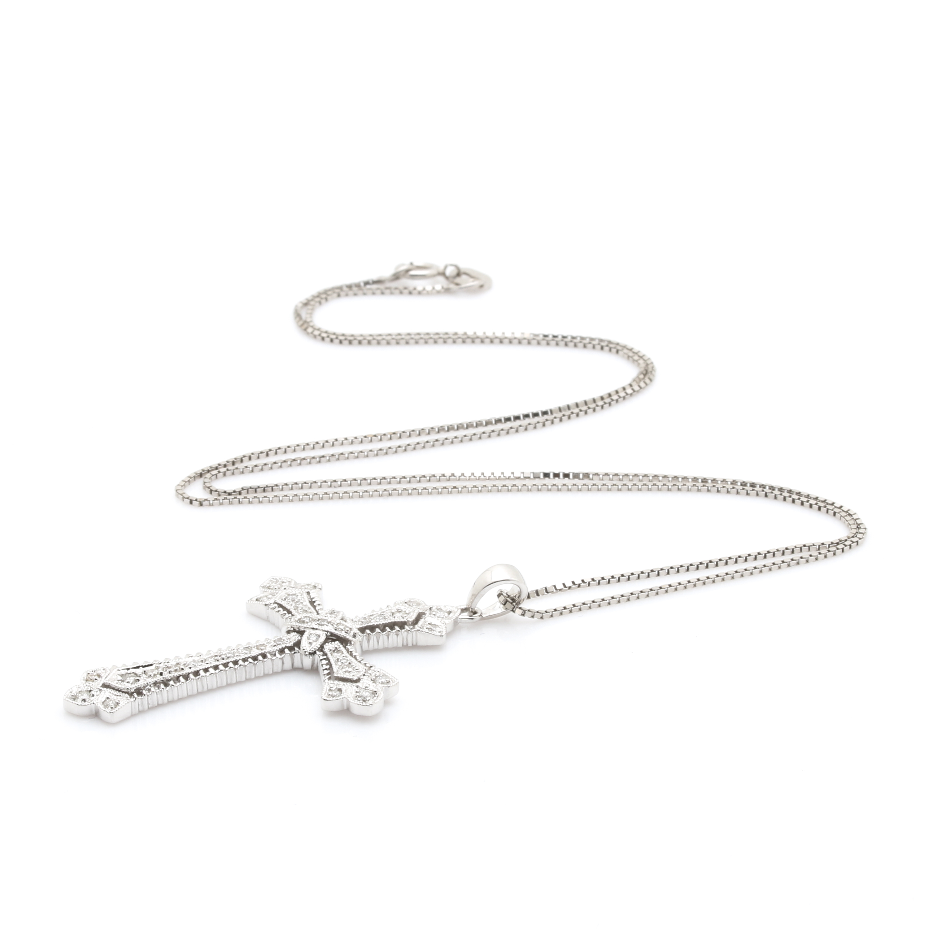 14K White Gold Necklace and 18K Diamond Cross Pendant