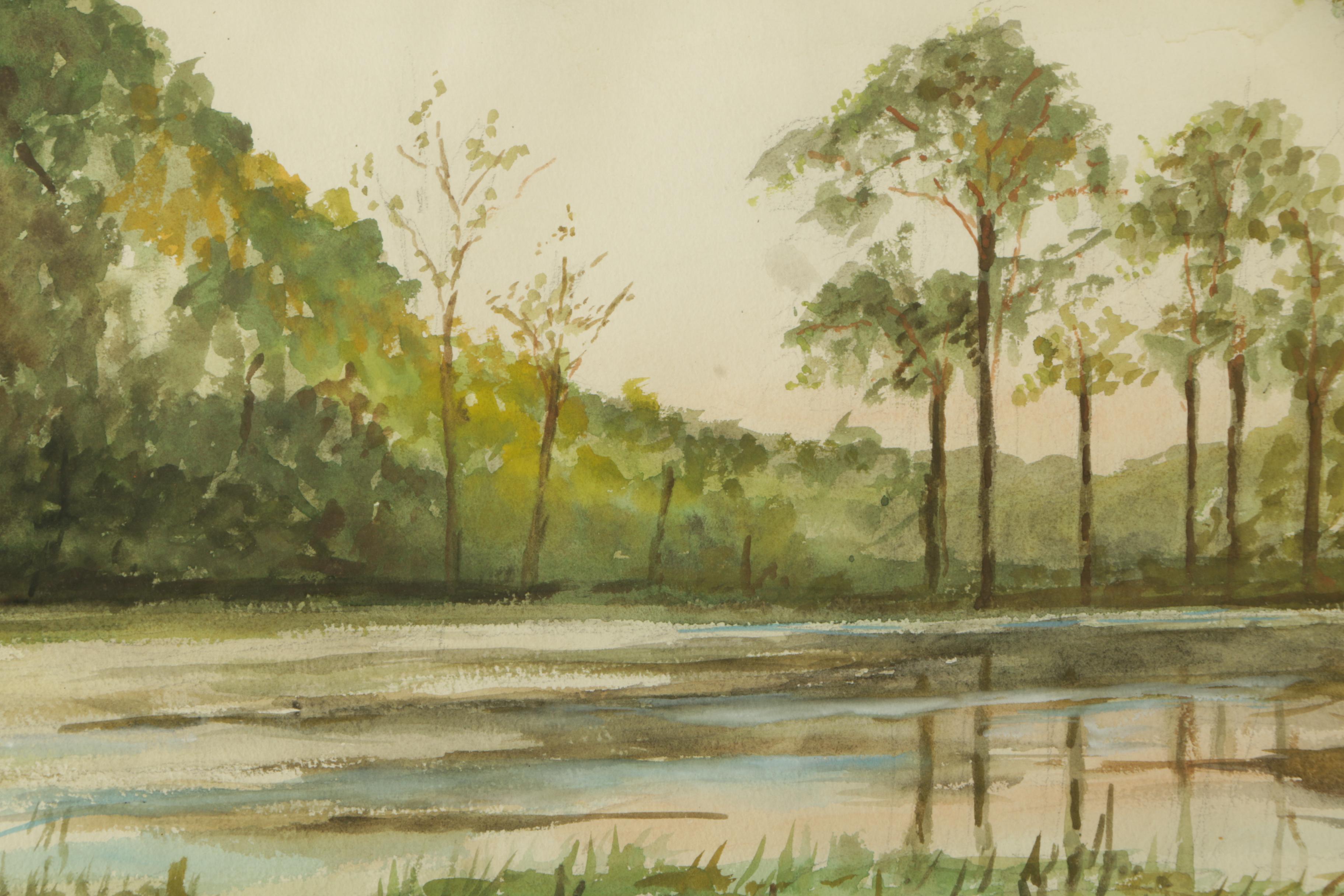 Watercolor Painting on Paper of Creek Scene