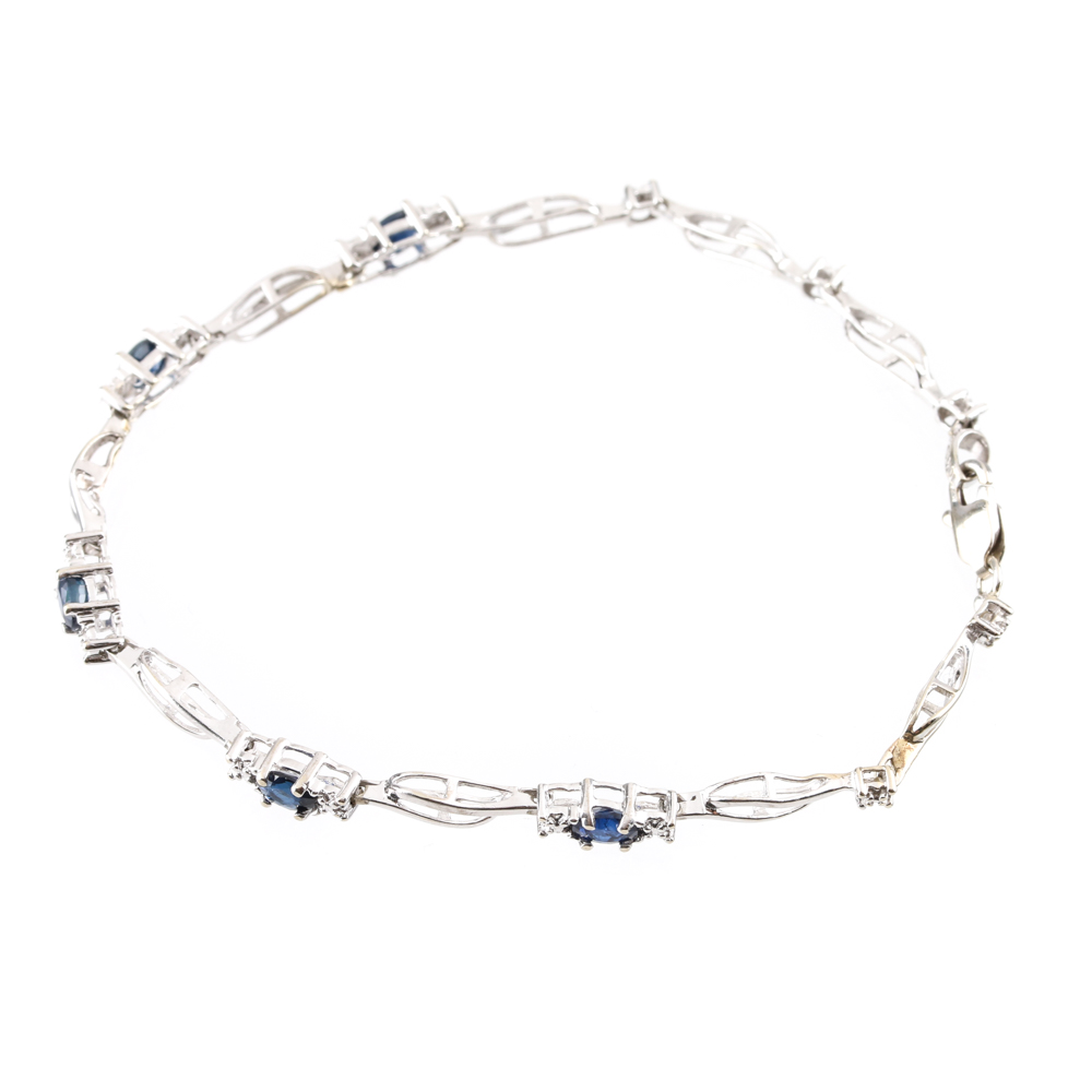 10K White Gold Sapphire and Diamond Bracelet