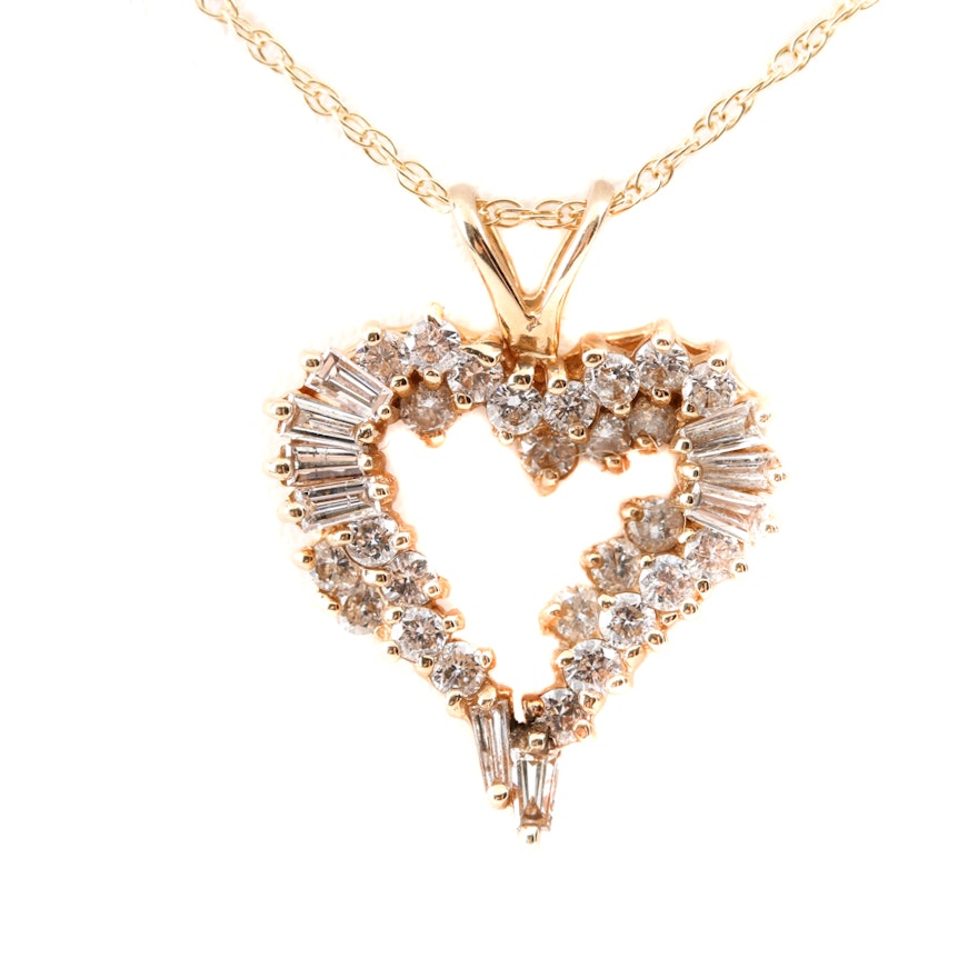14K Yellow Gold 1.06 CTW Diamond Heart Pendant Necklace