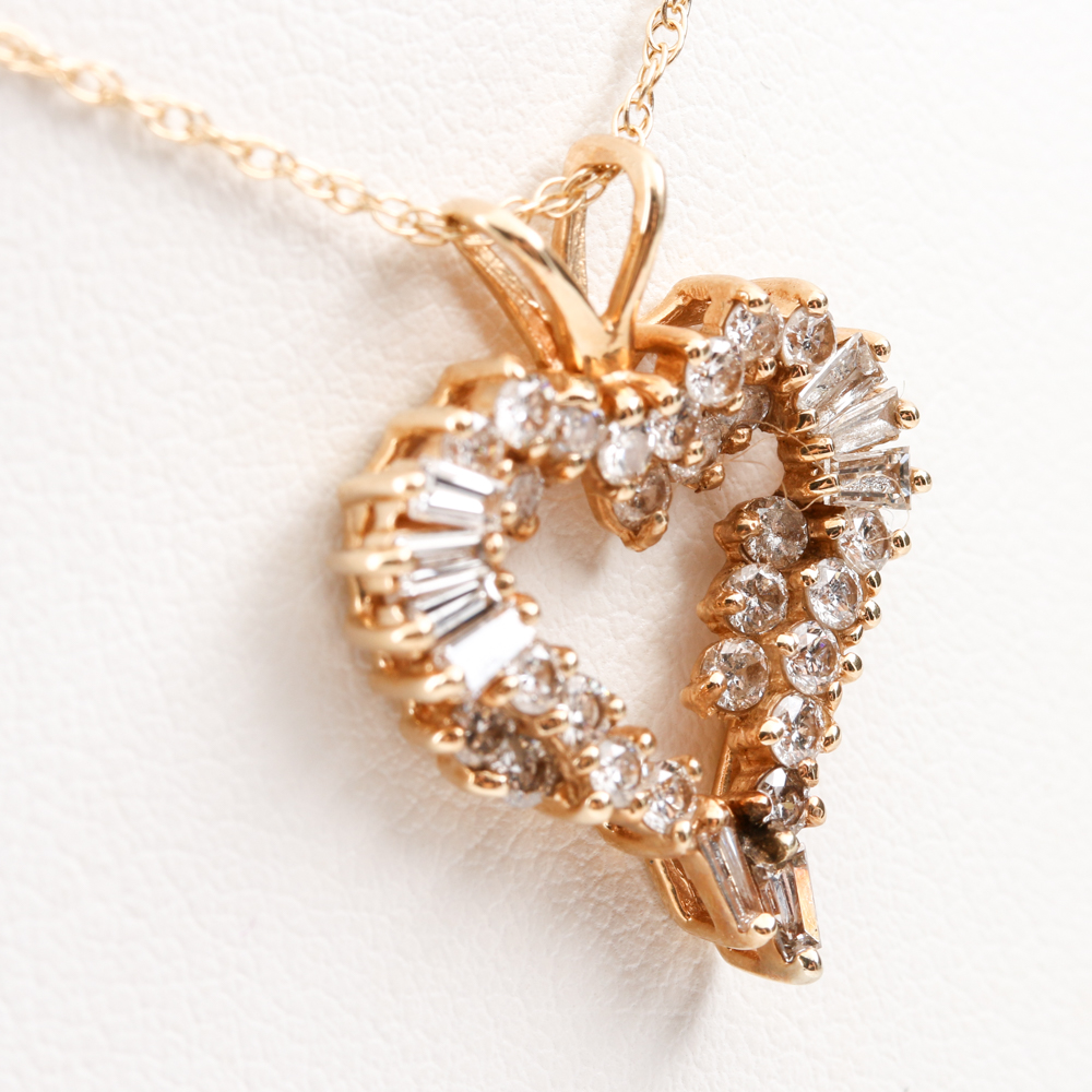14K Yellow Gold 1.06 CTW Diamond Heart Pendant Necklace