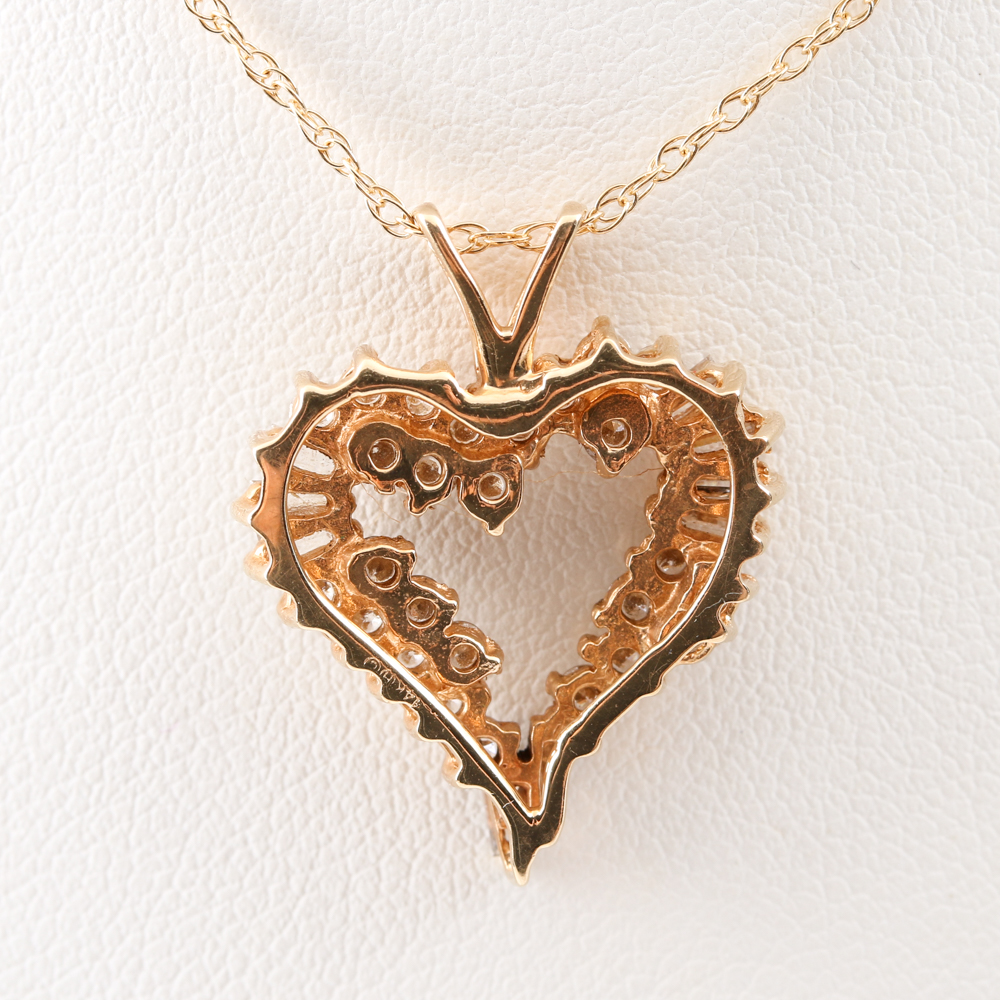 14K Yellow Gold 1.06 CTW Diamond Heart Pendant Necklace