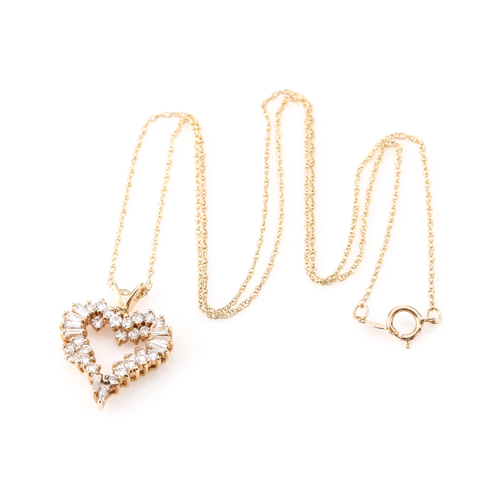 14K Yellow Gold 1.06 CTW Diamond Heart Pendant Necklace