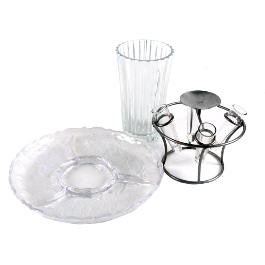 Glass Vase, Platter, and Epergne