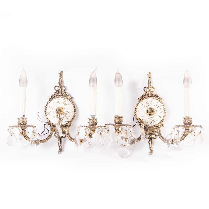 Brass and Crystal Wall Sconces