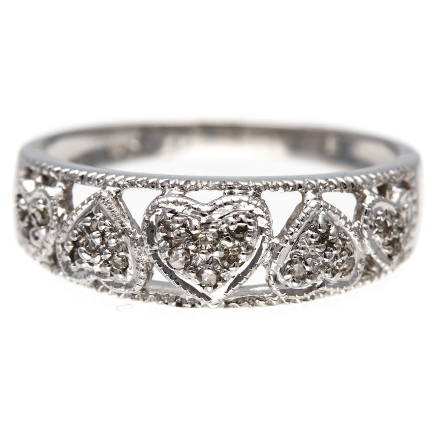 14K White Gold Diamond Heart Ring