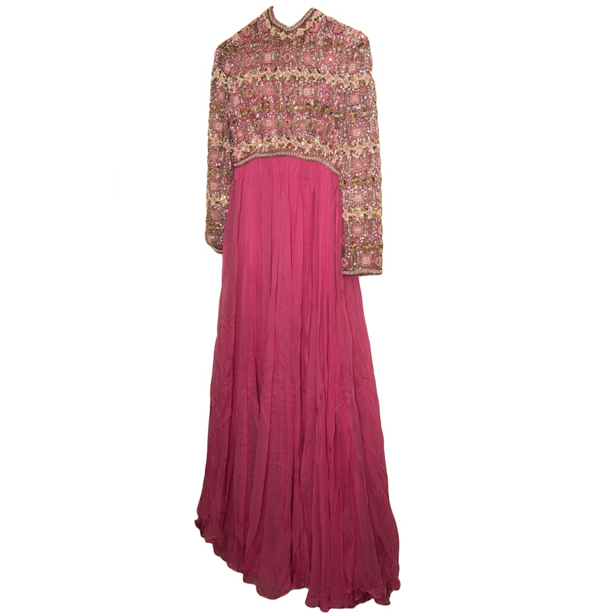 Vintage Victoria Royal Ltd. Embellished Silk Evening Dress