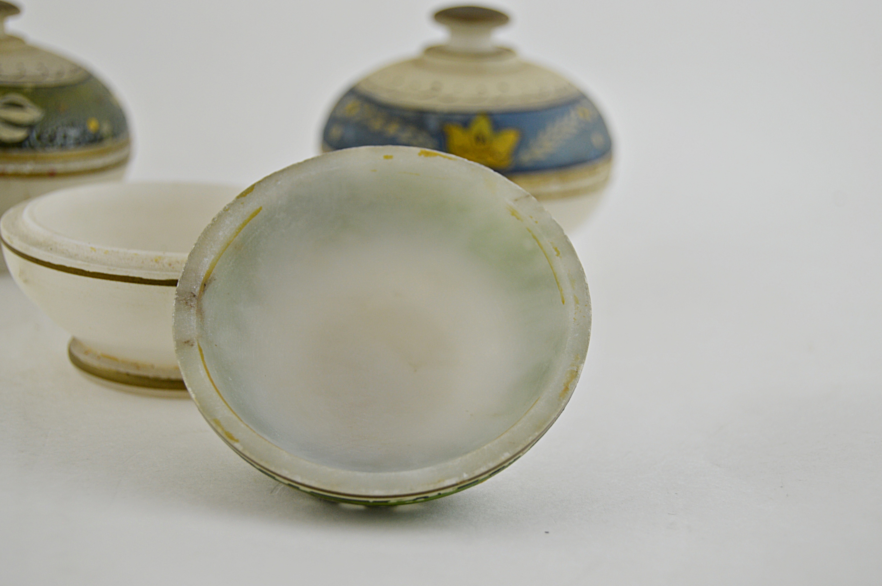 Set of Vintage Hand Painted Onyx Dresser Jars